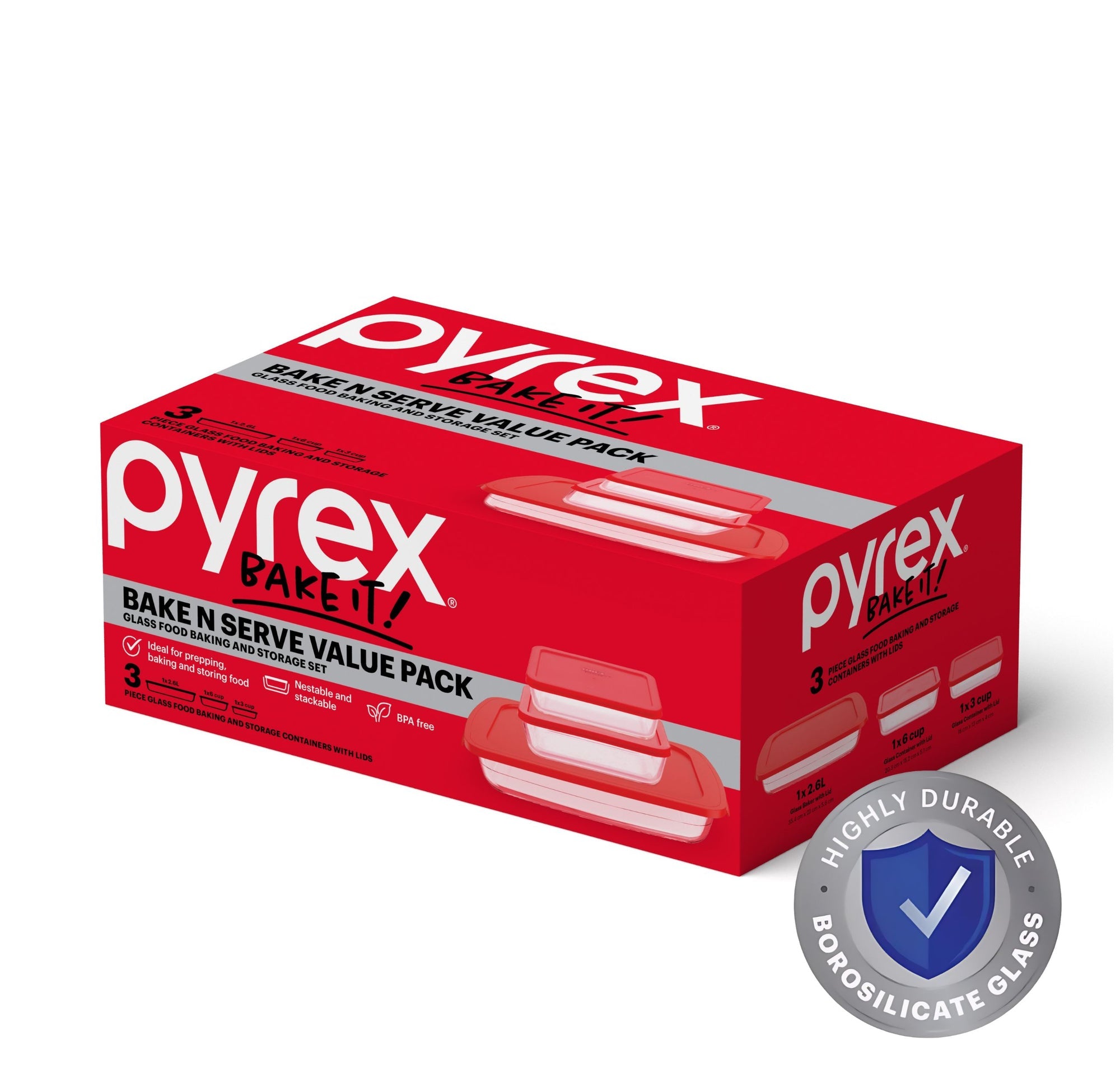 Pyrex Bake N Serve 3 Piece Set with Red Lids