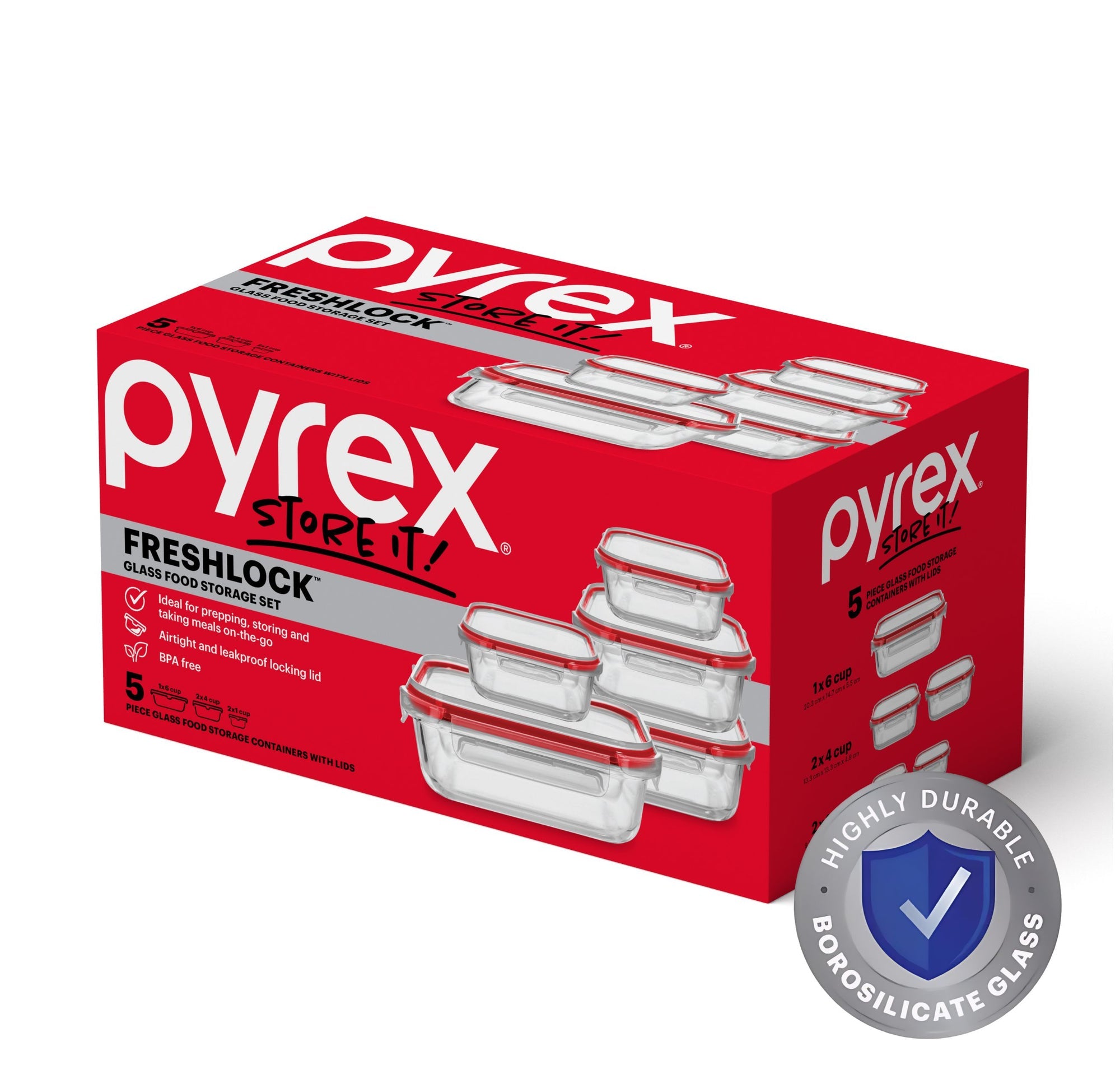 Pyrex Freshlock Glass Container 5 Piece Set