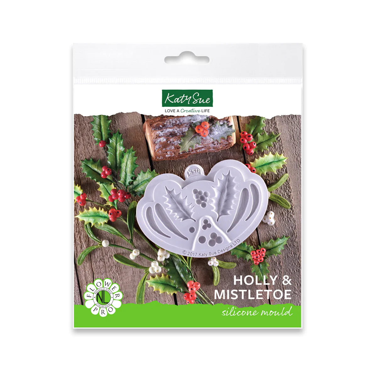 Katy Sue Silicone Mould Holly & Mistletoe