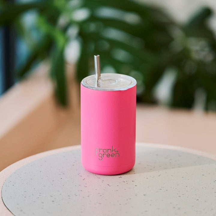 frank green Iced Coffee Cup with Straw - Neon Pink