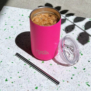 frank green Iced Coffee Cup with Straw - Neon Pink