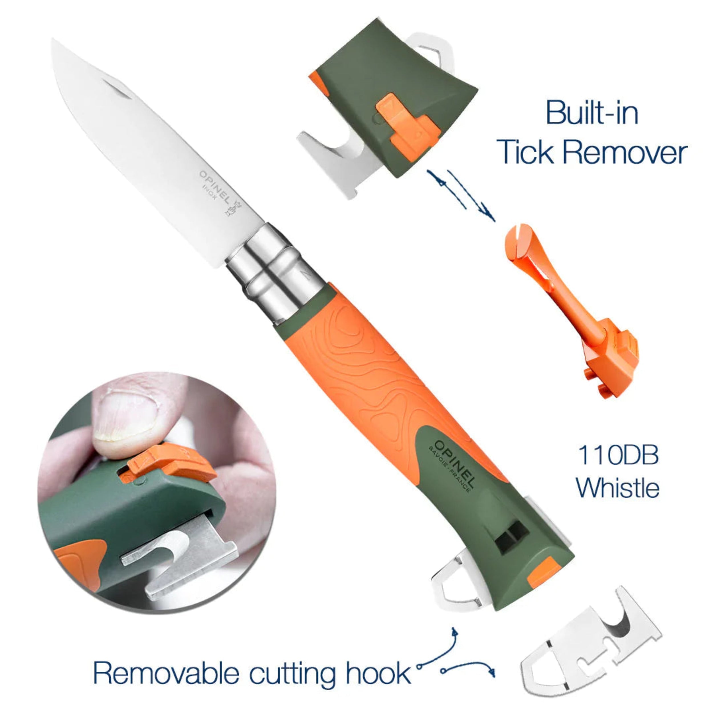 Opinel No.12 Explore Folding Knife with Tick Remover Orange