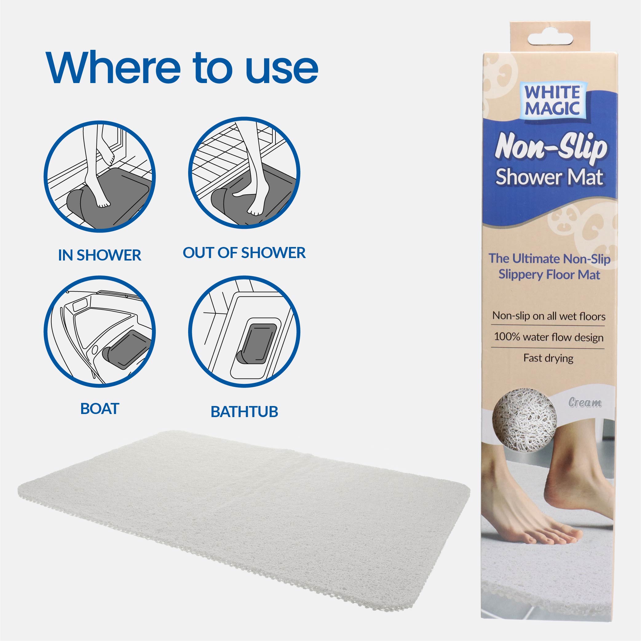 White Magic Non-Slip Shower Mat