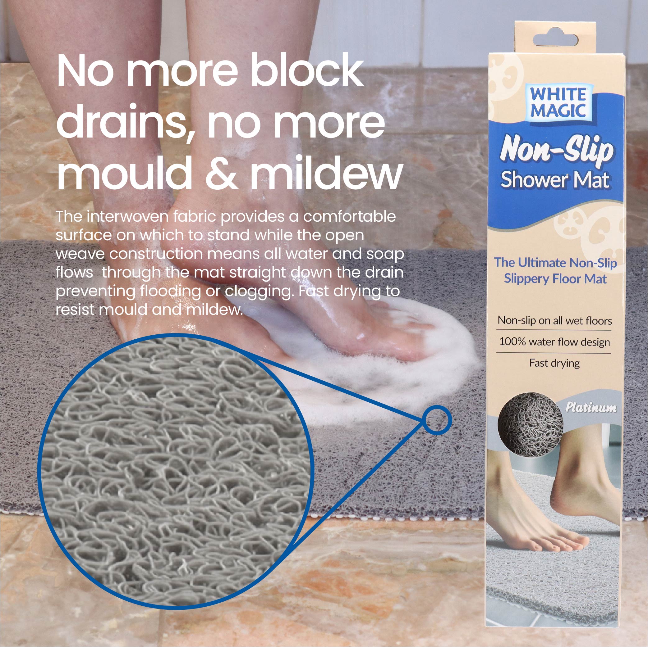 White Magic Non-Slip Shower Mat