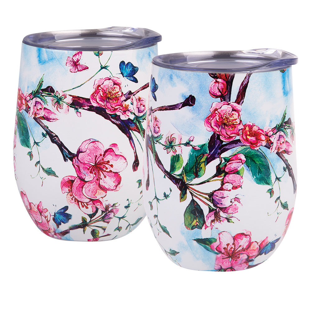 Oasis 2 Piece Double Wall Insulated Wine Tumbler Gift Set 330ml - Blossom