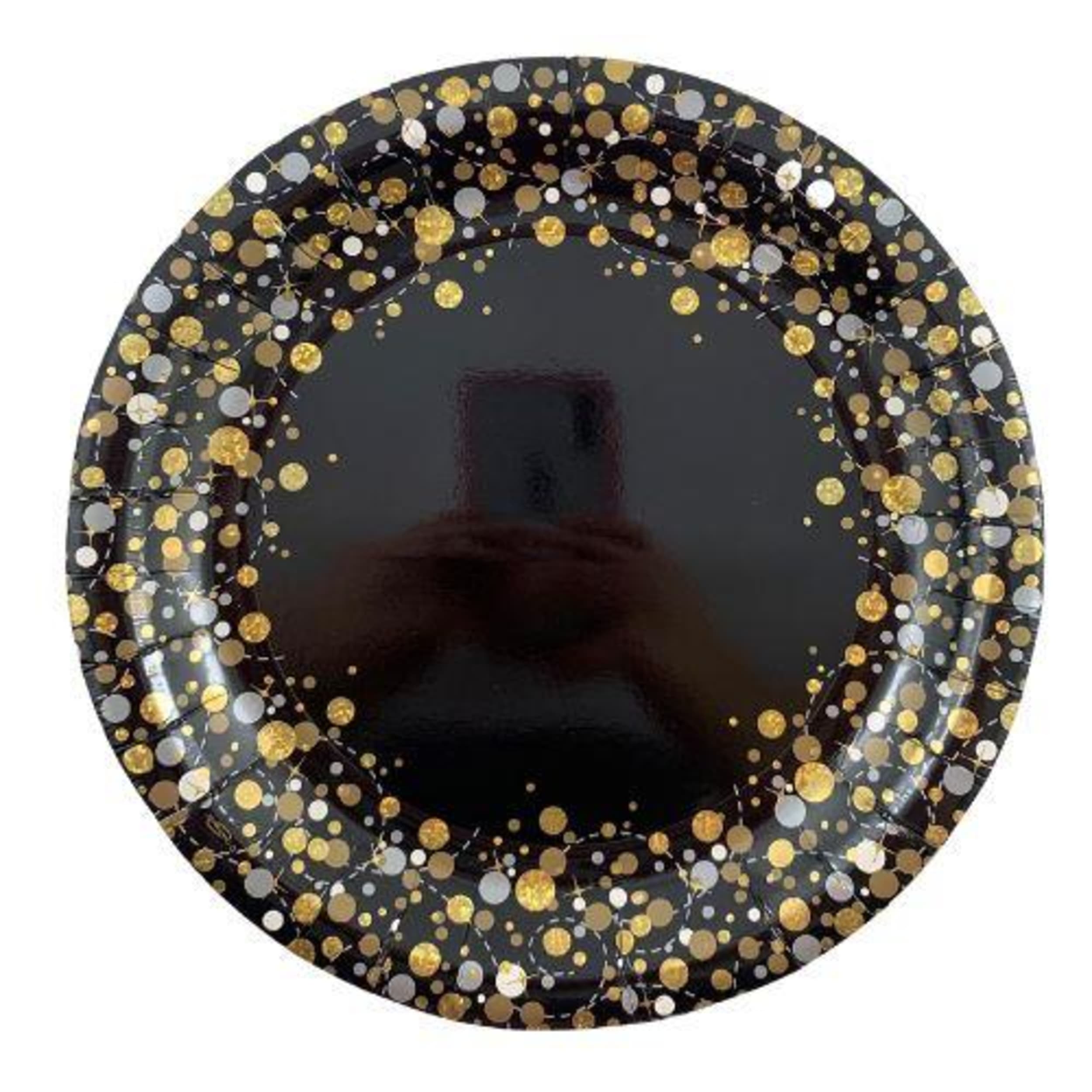 Oaktree Plate Sparkling Fizz Black Gold 9" 23cm (8 Pack)