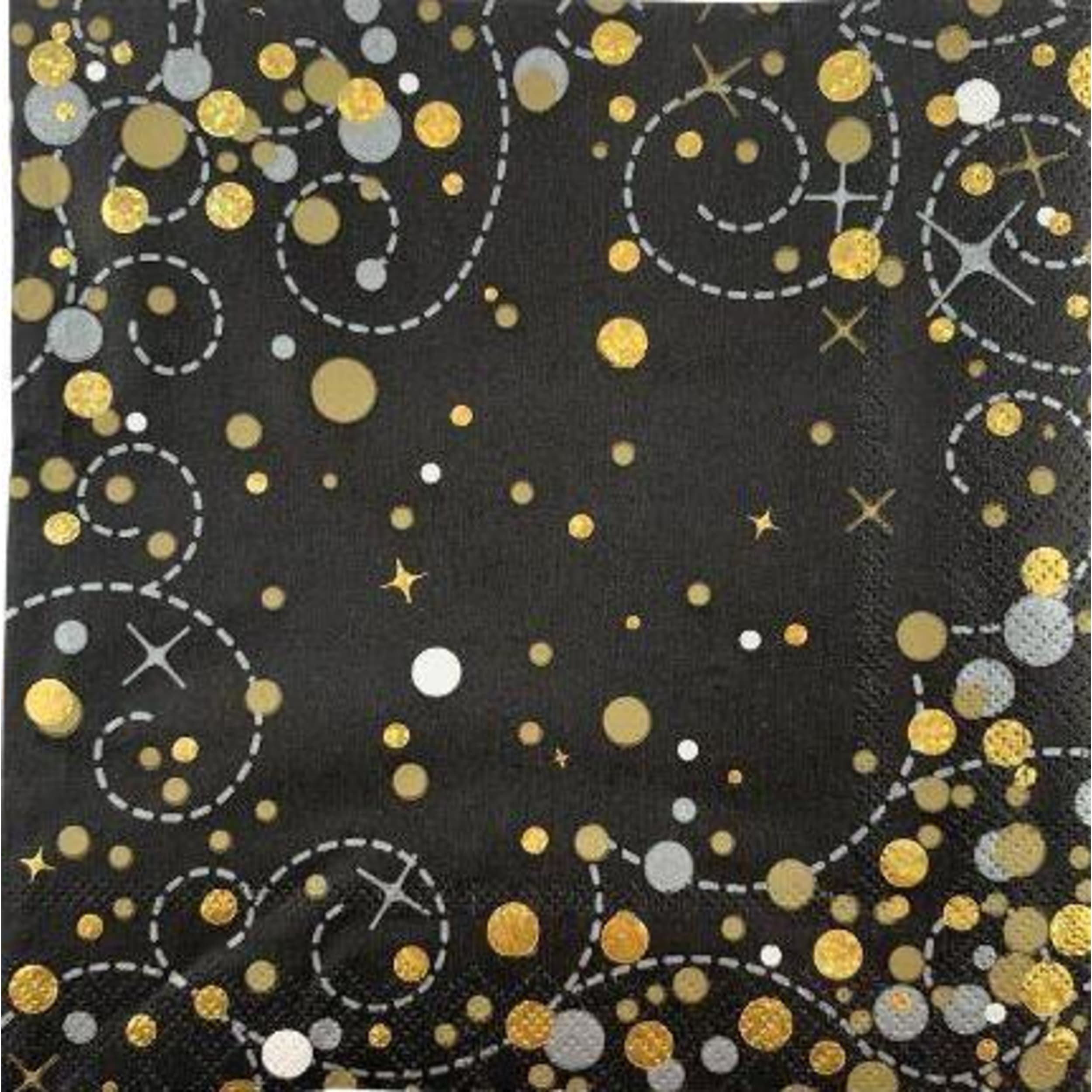 Oaktree Napkin 33cm Sparkling Fizz Black Gold (16 Pack)