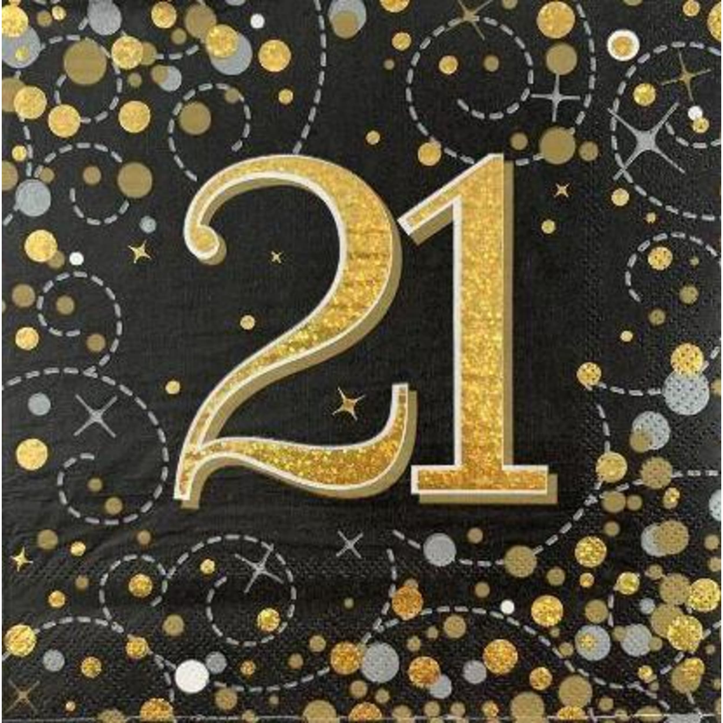 Oaktree Napkin 33cm Sparkling Fizz Black Gold 21 (16 Pack)