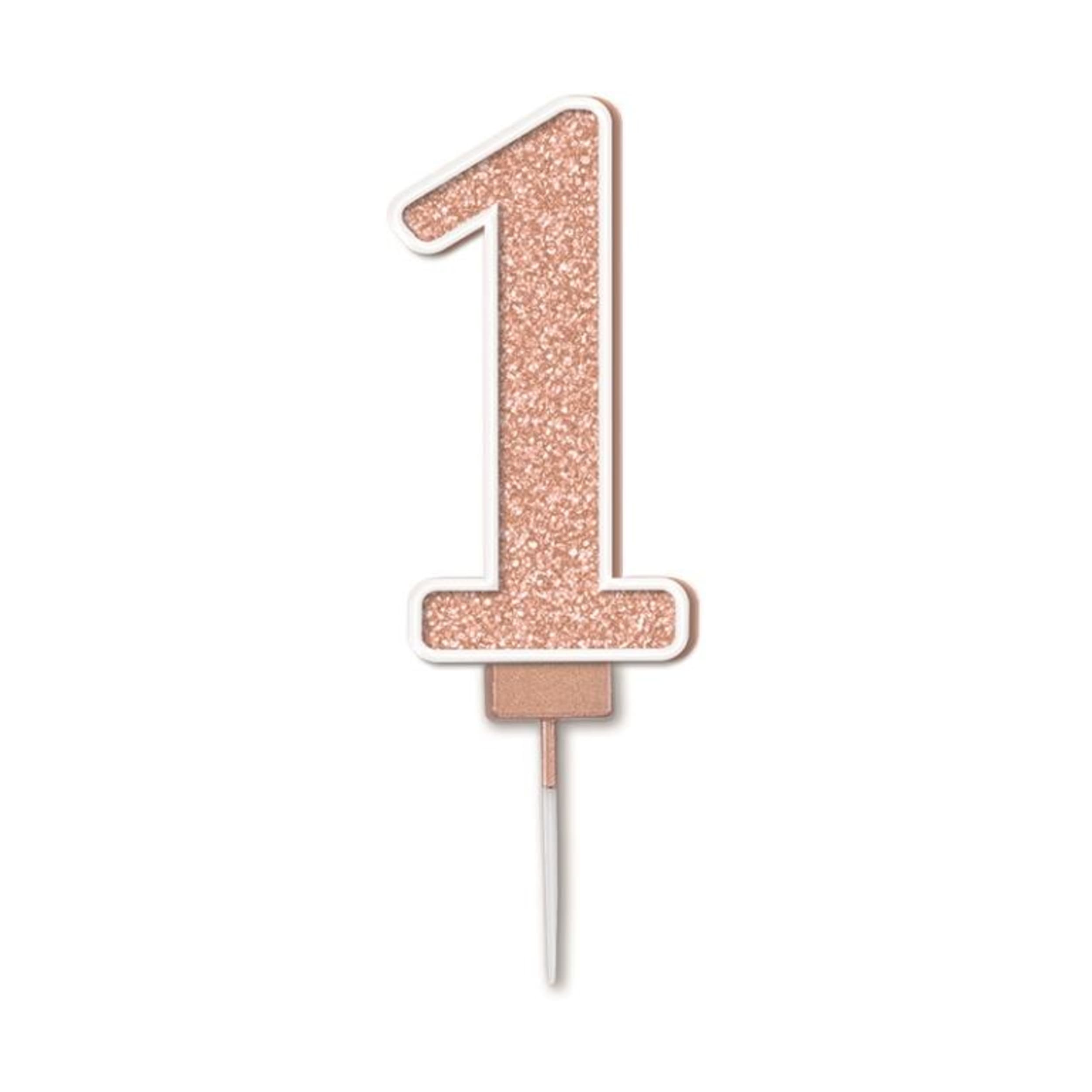 Oaktree Candle 7.5cm Sparkling Fizz Numeral #1 Rose Gold
