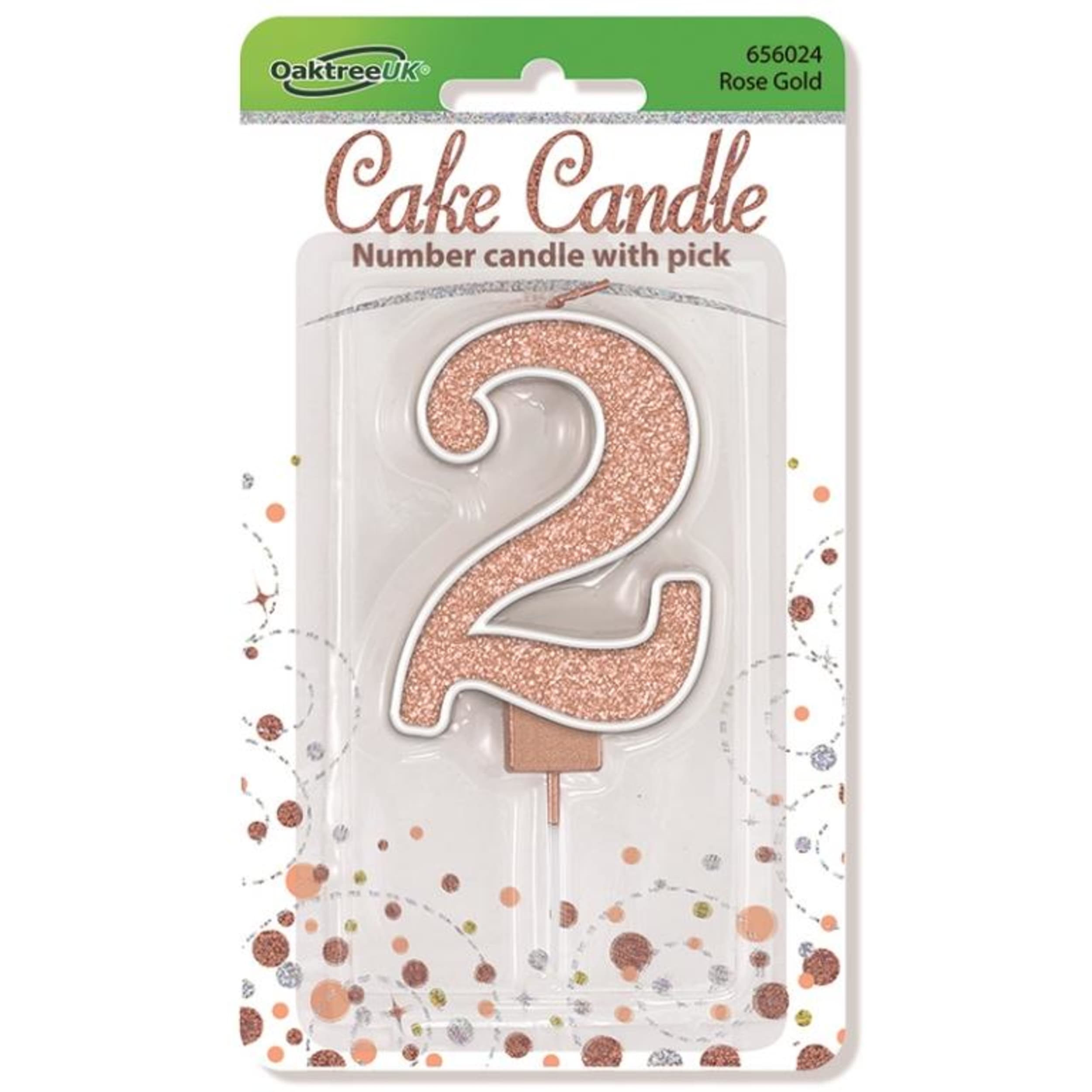 Oaktree Candle 7.5cm Sparkling Fizz Numeral #2 Rose Gold