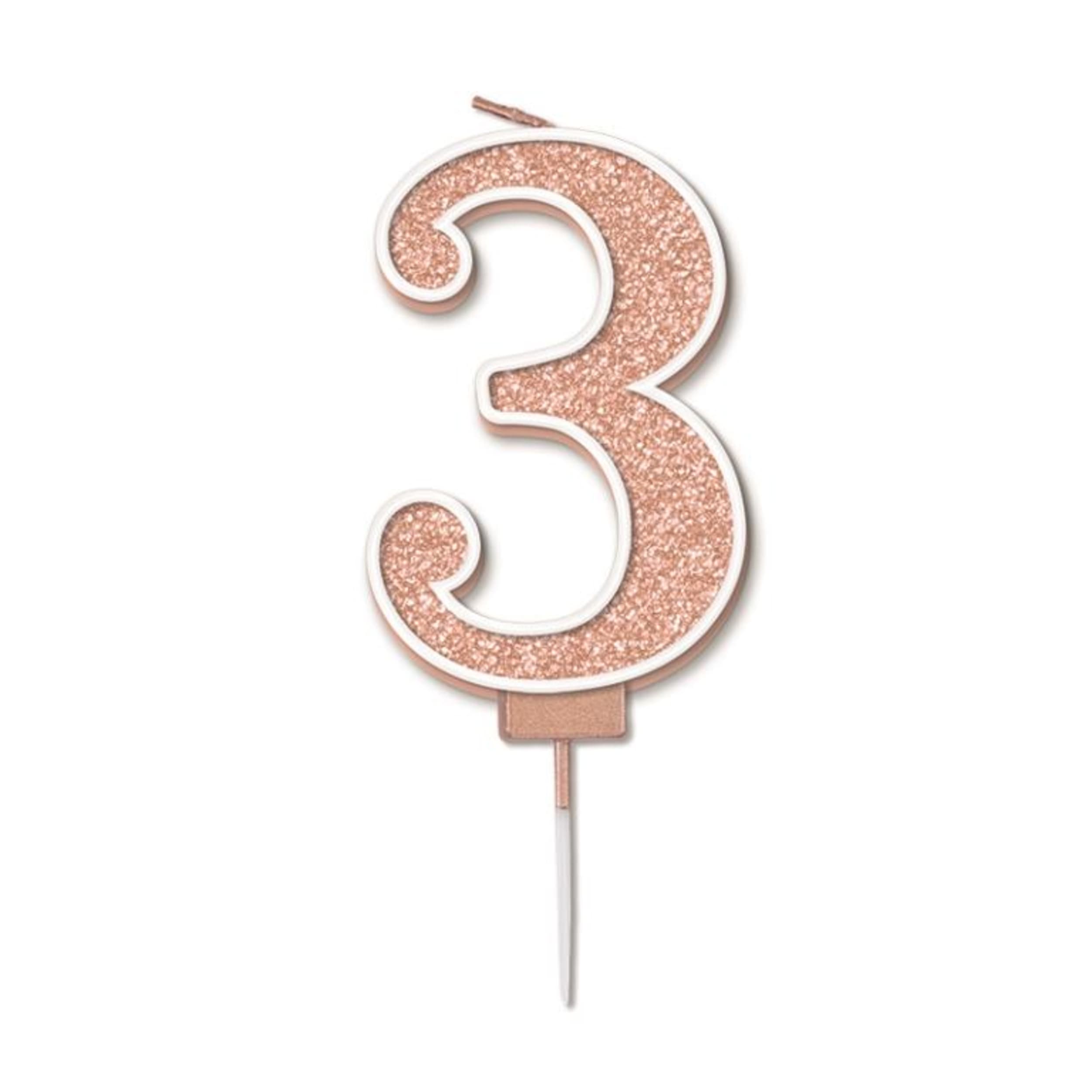 Oaktree Candle 7.5cm Sparkling Fizz Numeral #3 Rose Gold