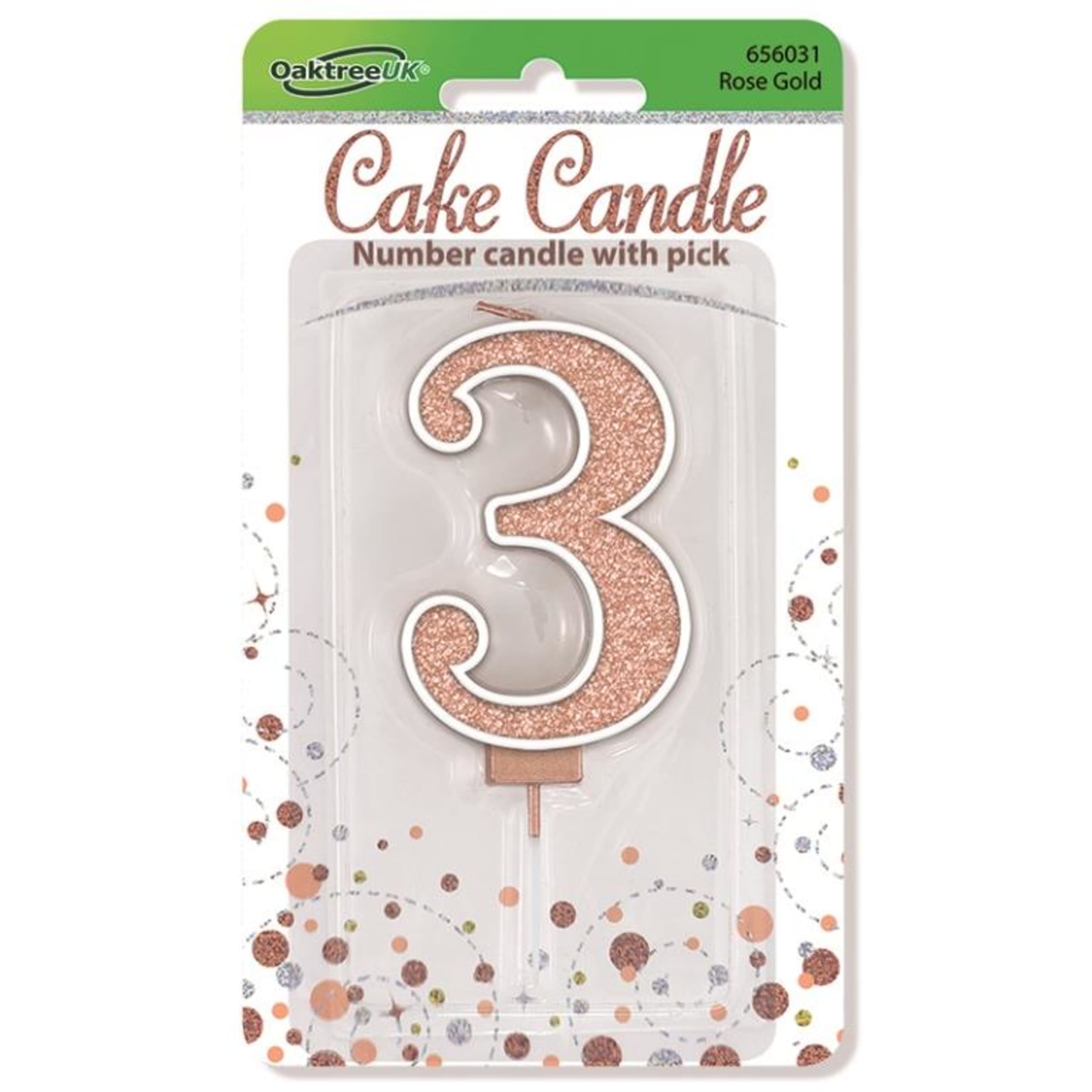 Oaktree Candle 7.5cm Sparkling Fizz Numeral #3 Rose Gold
