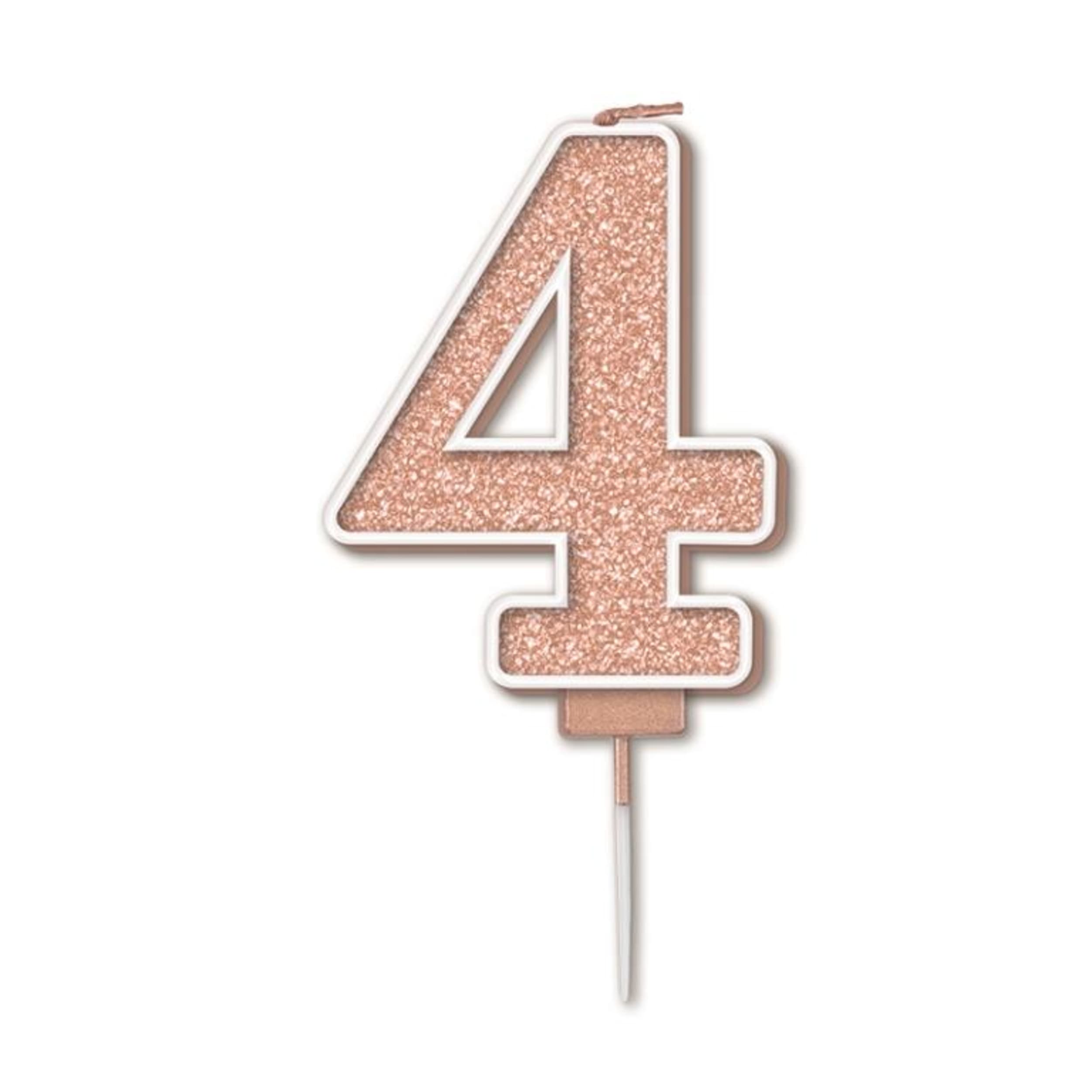 Oaktree Candle 7.5cm Sparkling Fizz Numeral #4 Rose Gold