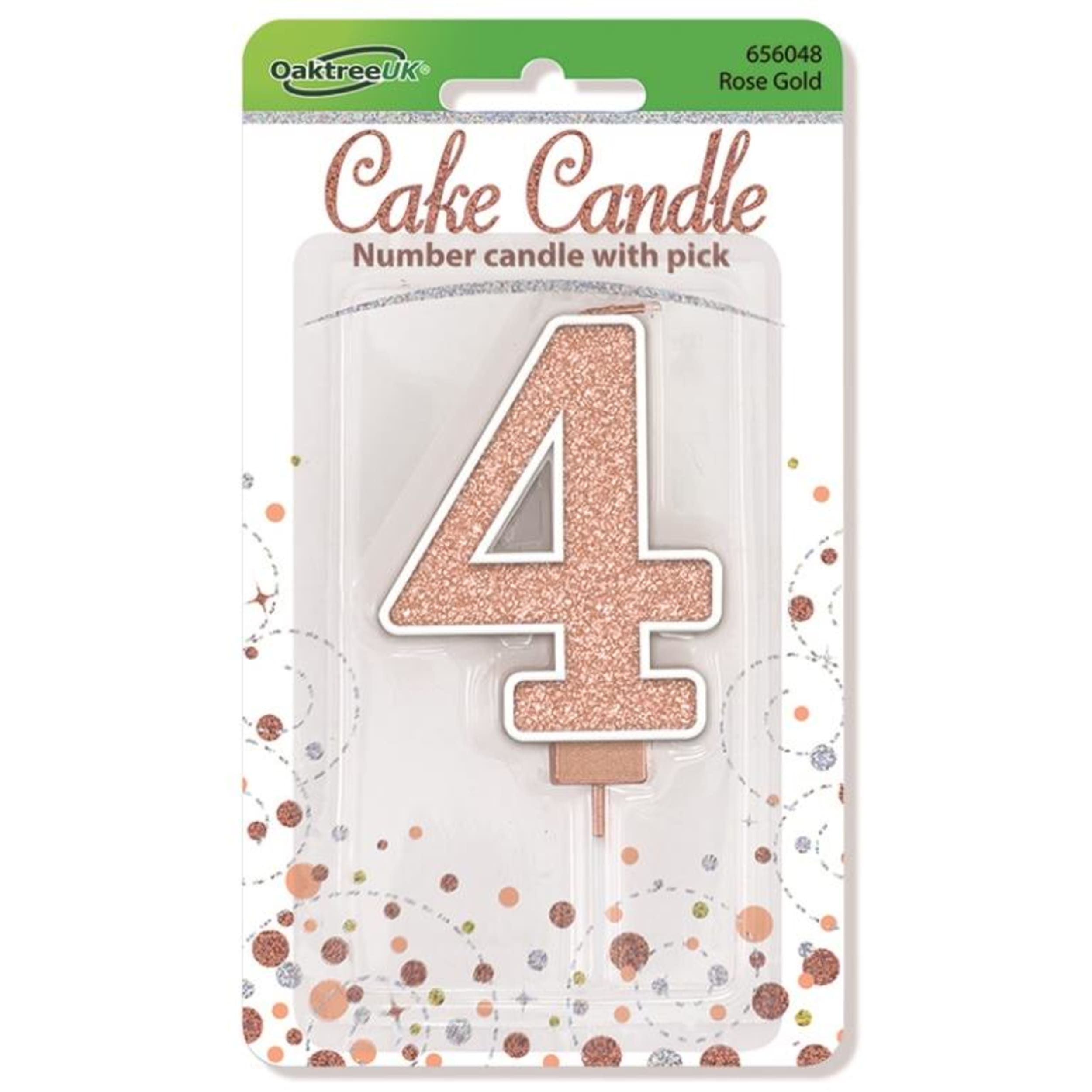 Oaktree Candle 7.5cm Sparkling Fizz Numeral #4 Rose Gold