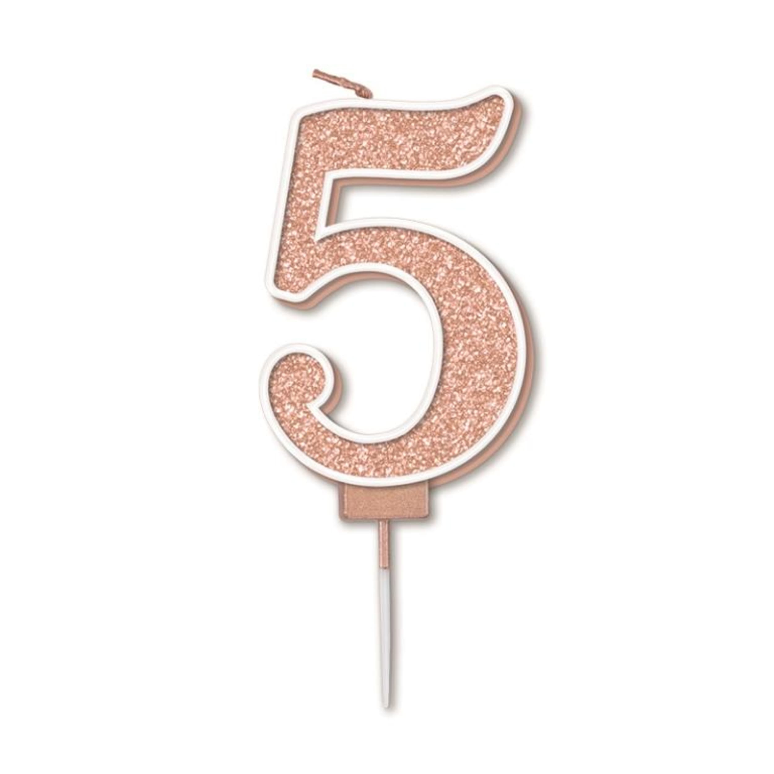 Oaktree Candle 7.5cm Sparkling Fizz Numeral #5 Rose Gold