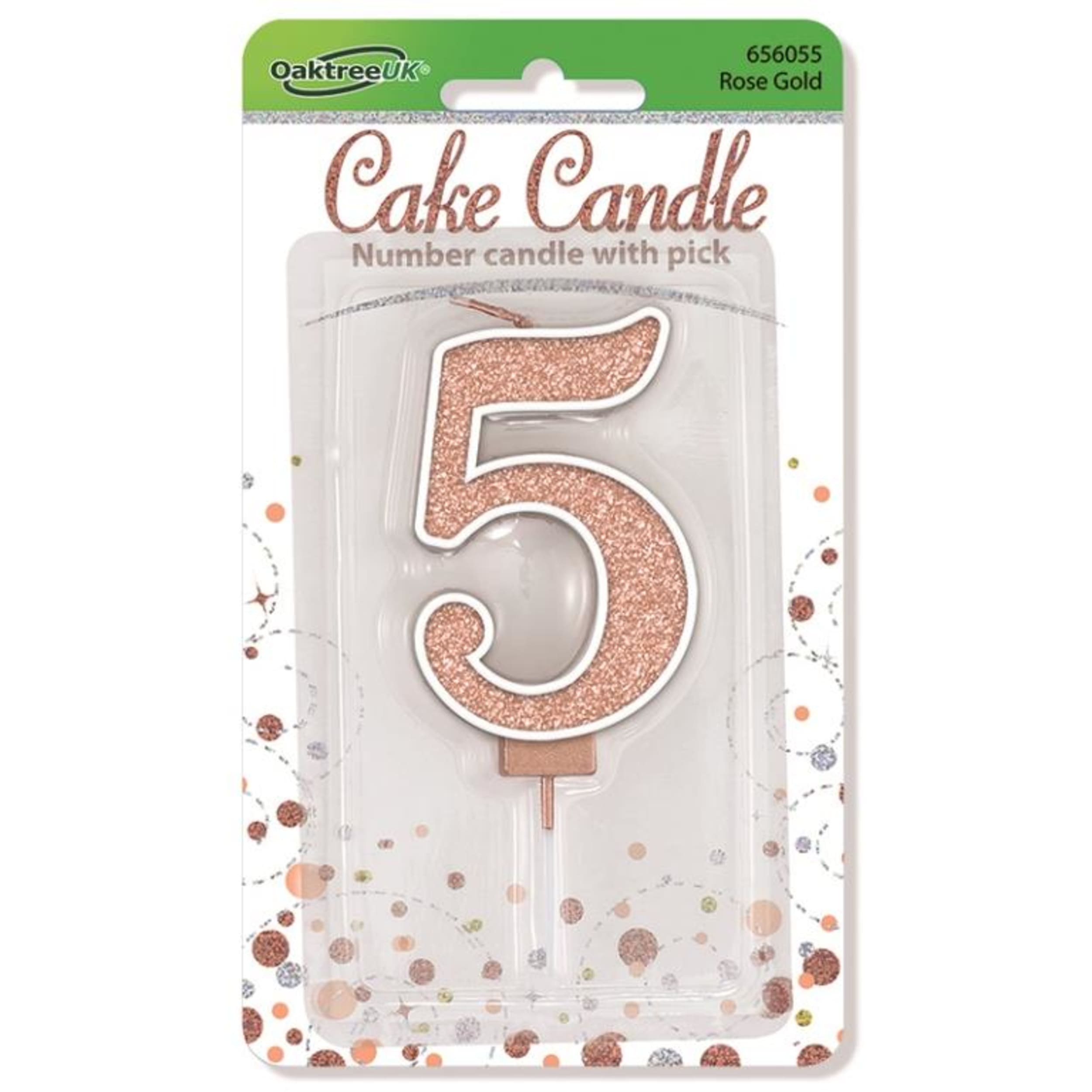 Oaktree Candle 7.5cm Sparkling Fizz Numeral #5 Rose Gold