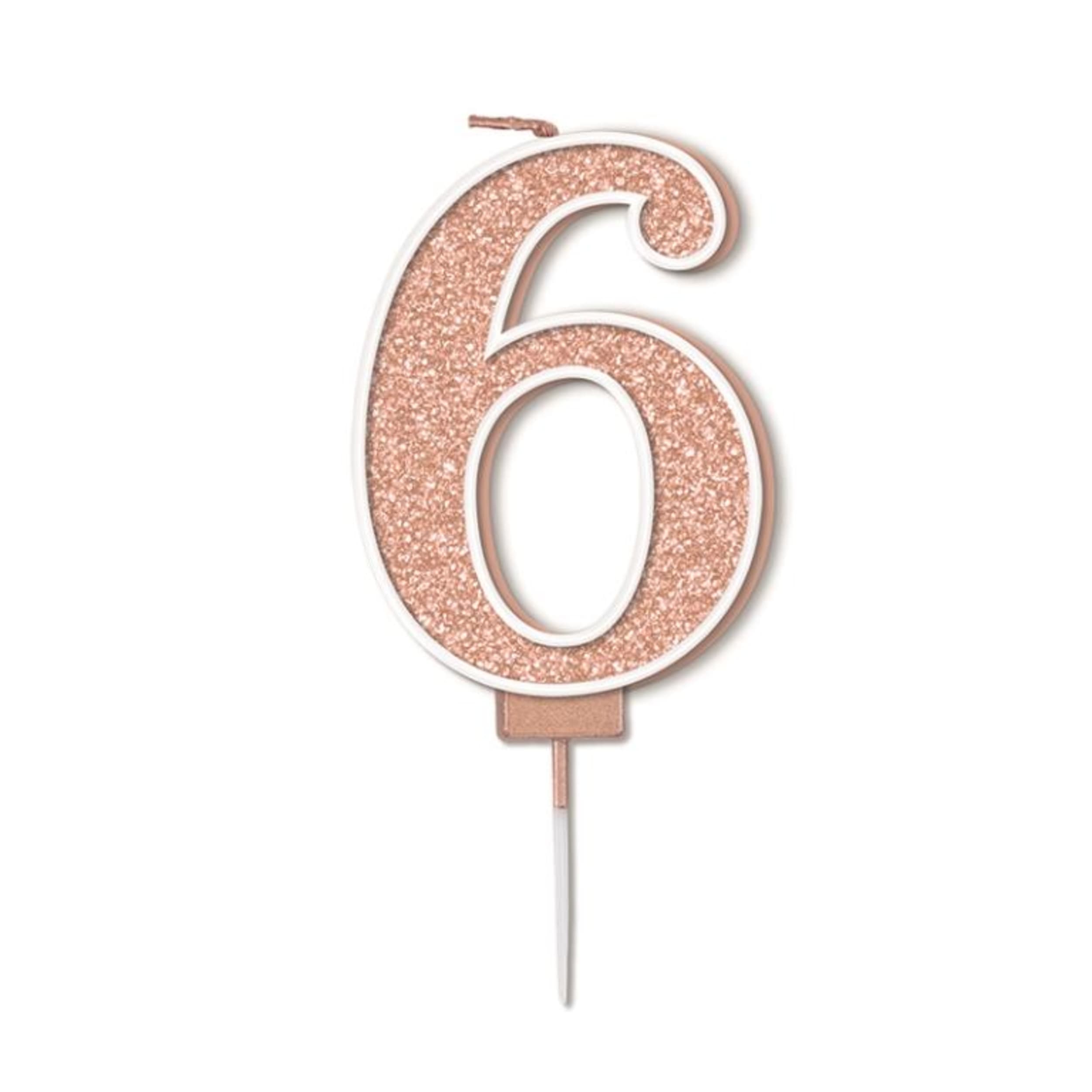 Oaktree Candle 7.5cm Sparkling Fizz Numeral #6 Rose Gold