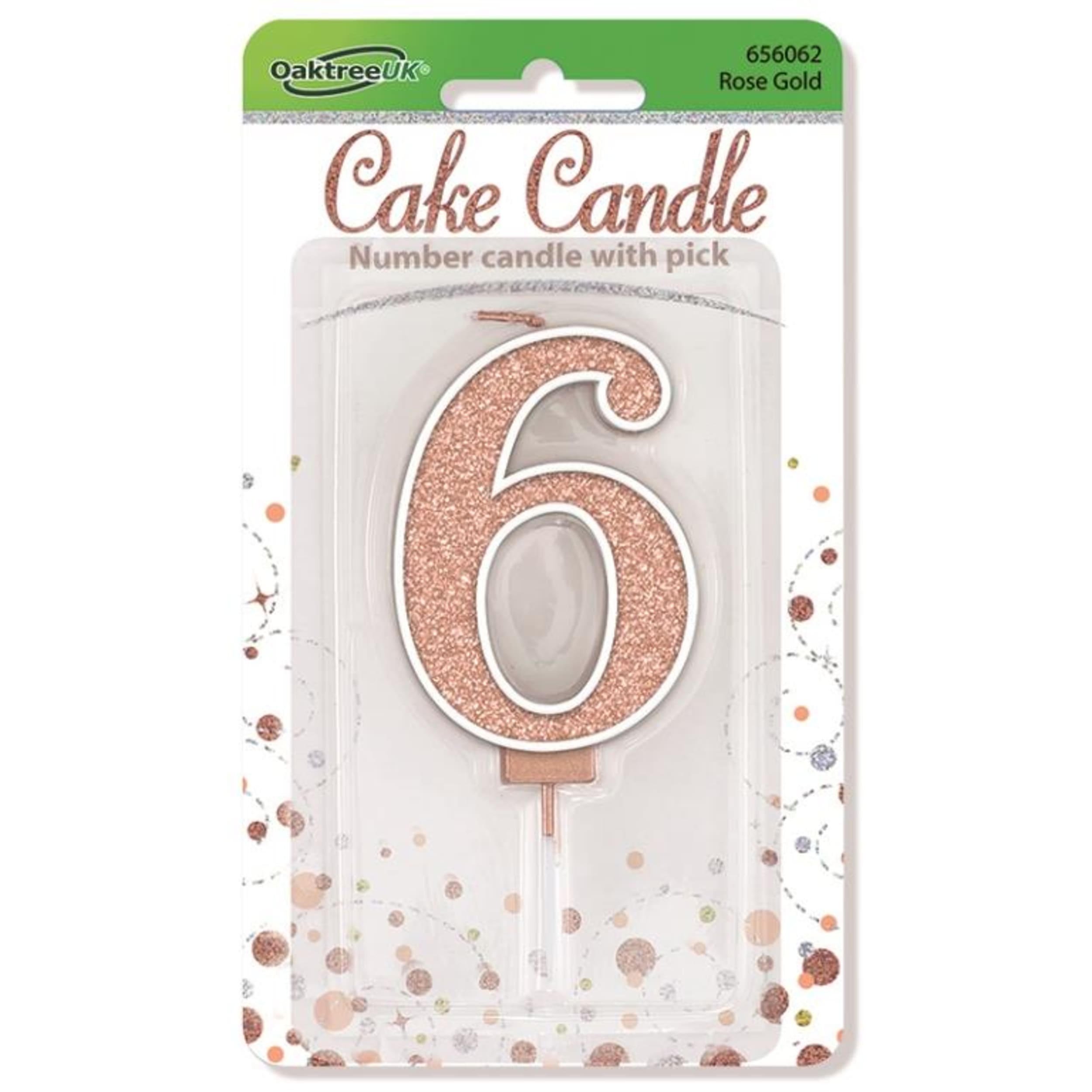 Oaktree Candle 7.5cm Sparkling Fizz Numeral #6 Rose Gold