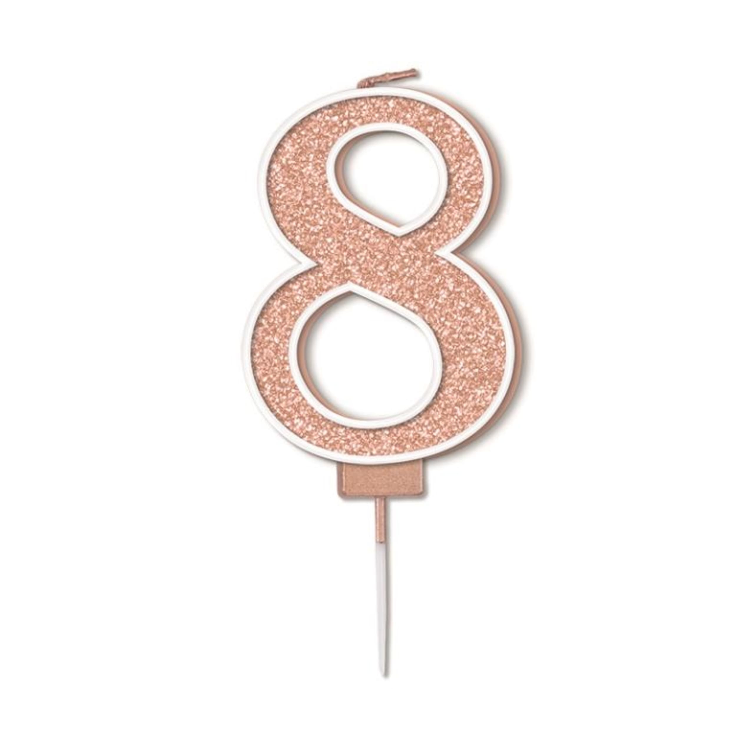 Oaktree Candle 7.5cm Sparkling Fizz Numeral #8 Rose Gold