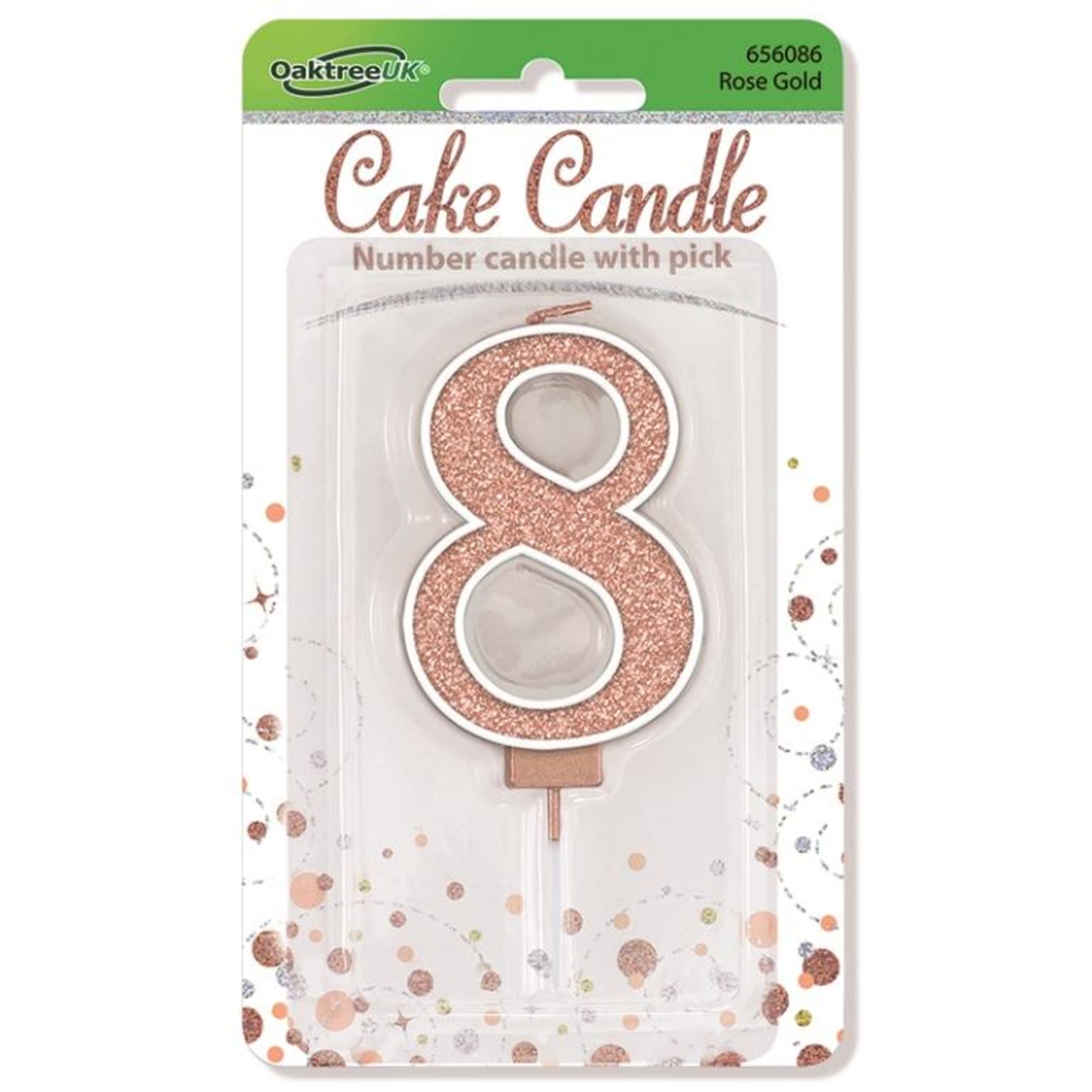 Oaktree Candle 7.5cm Sparkling Fizz Numeral #8 Rose Gold