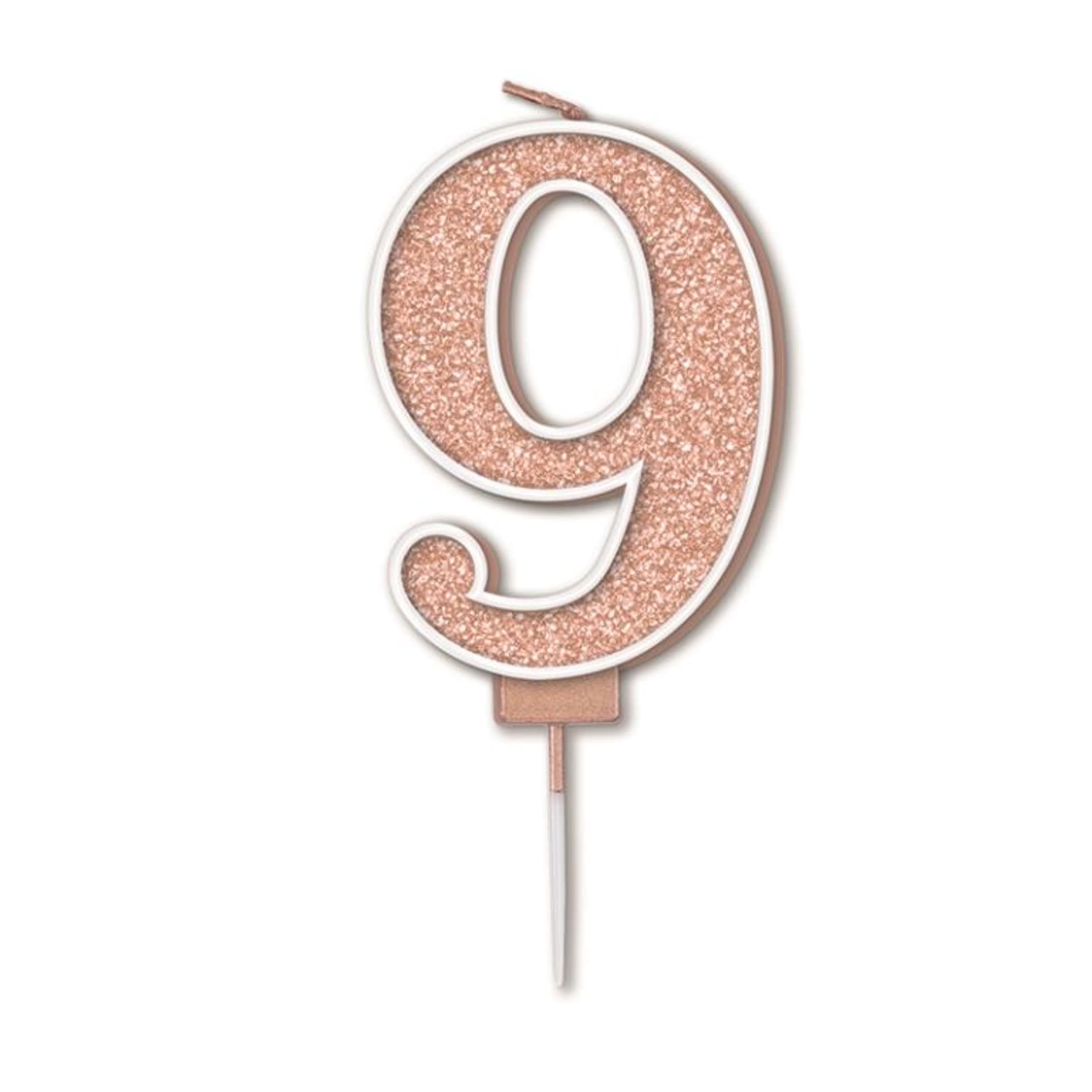 Oaktree Candle 7.5cm Sparkling Fizz Numeral #9 Rose Gold