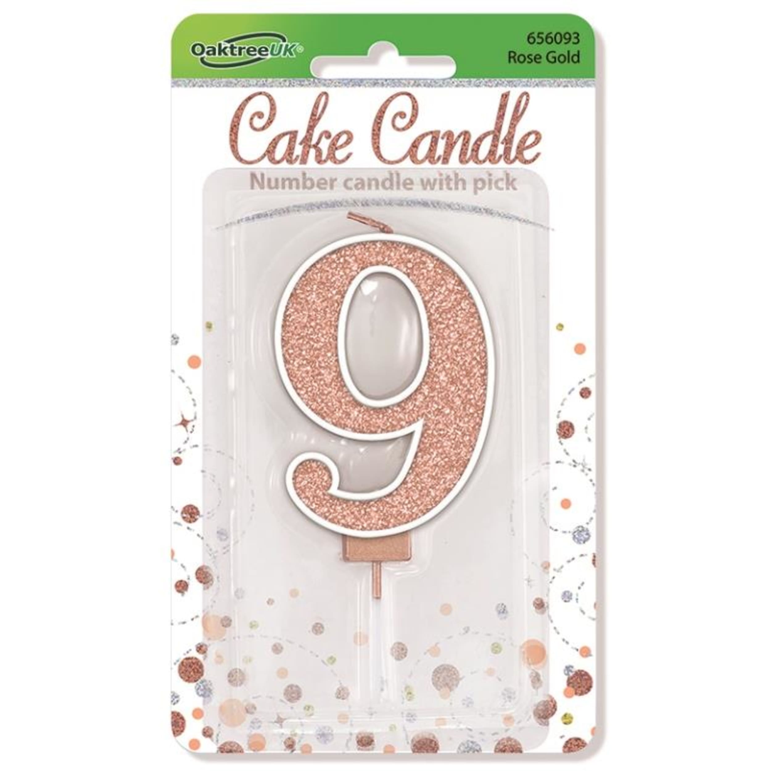 Oaktree Candle 7.5cm Sparkling Fizz Numeral #9 Rose Gold