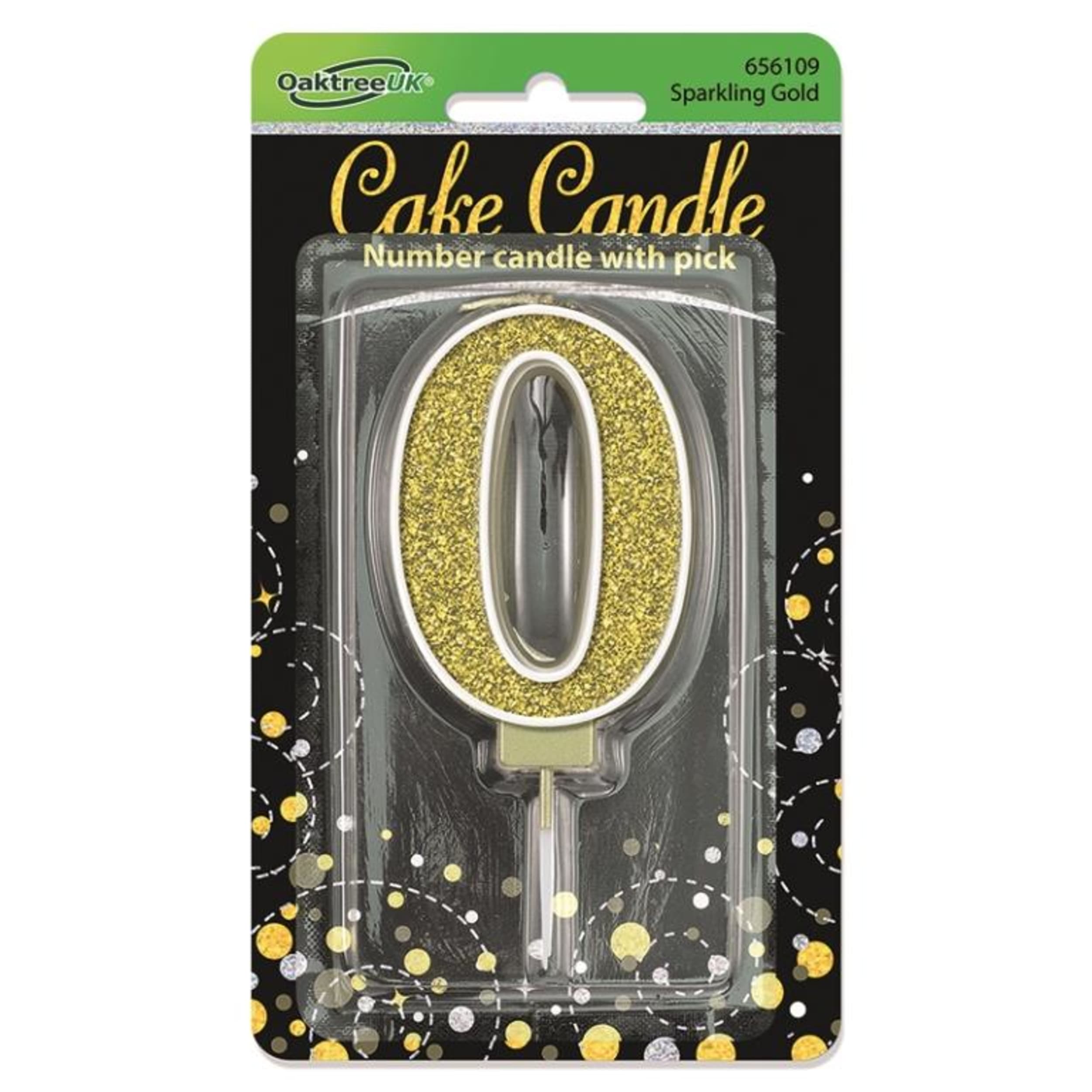 Oaktree Candle 7.5cm Sparkling Fizz Numeral #0 Gold