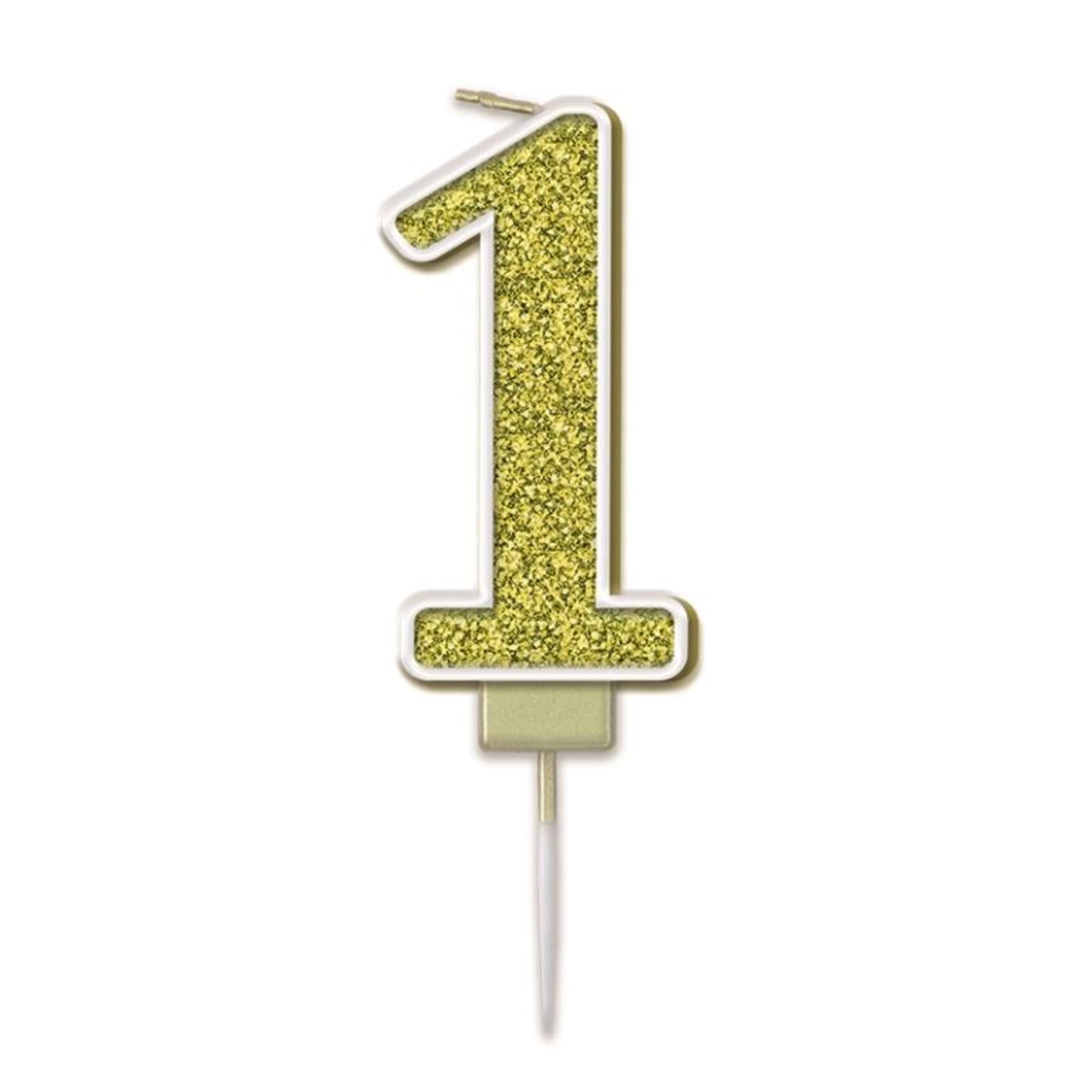 Oaktree Candle 7.5cm Sparkling Fizz Numeral #1 Gold