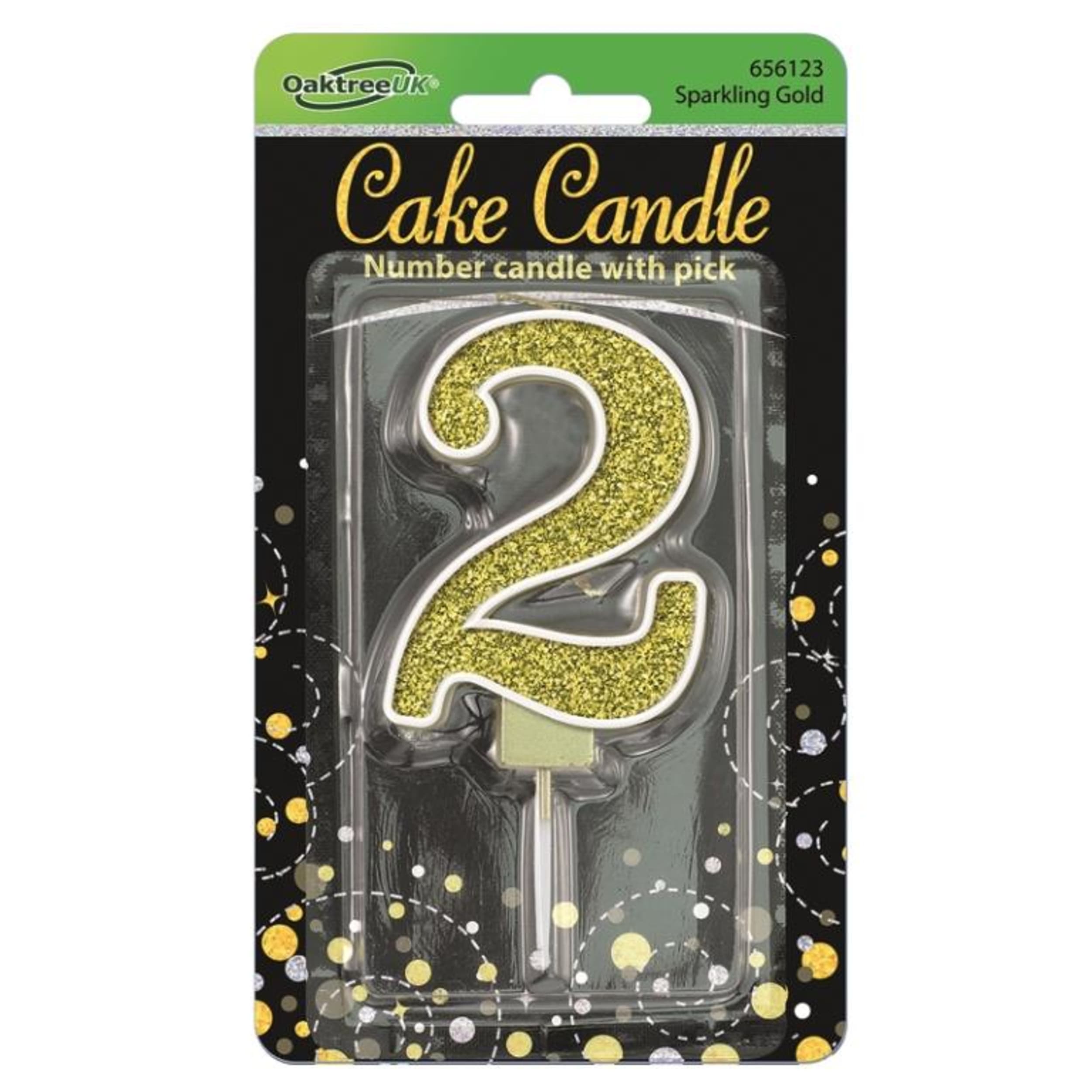 Oaktree Candle 7.5cm Sparkling Fizz Numeral #2 Gold