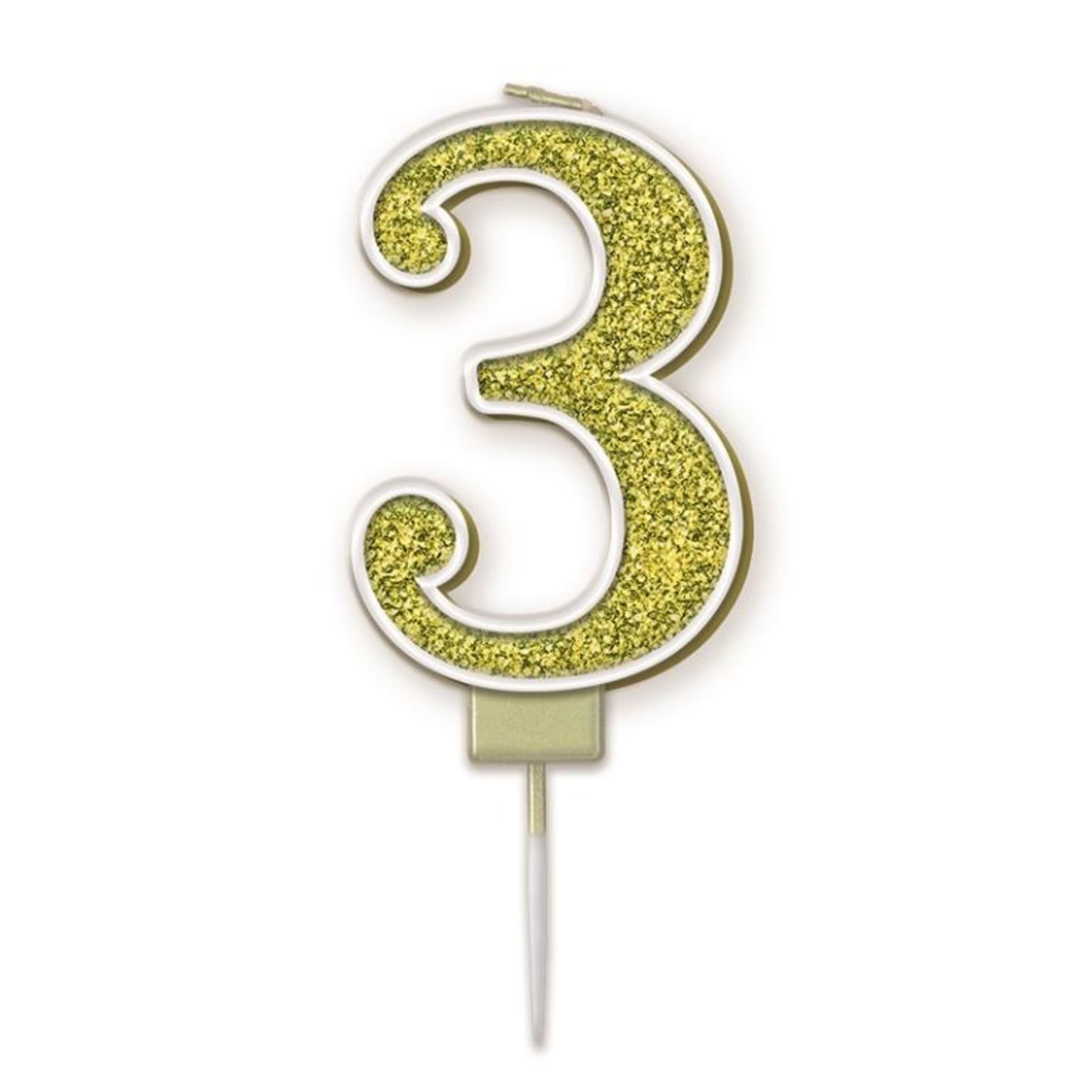 Oaktree Candle 7.5cm Sparkling Fizz Numeral #3 Gold