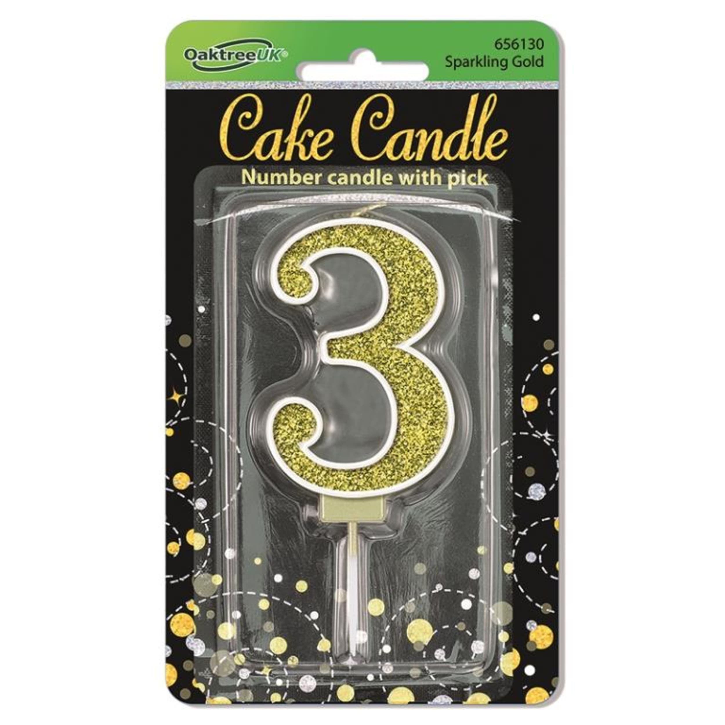 Oaktree Candle 7.5cm Sparkling Fizz Numeral #3 Gold