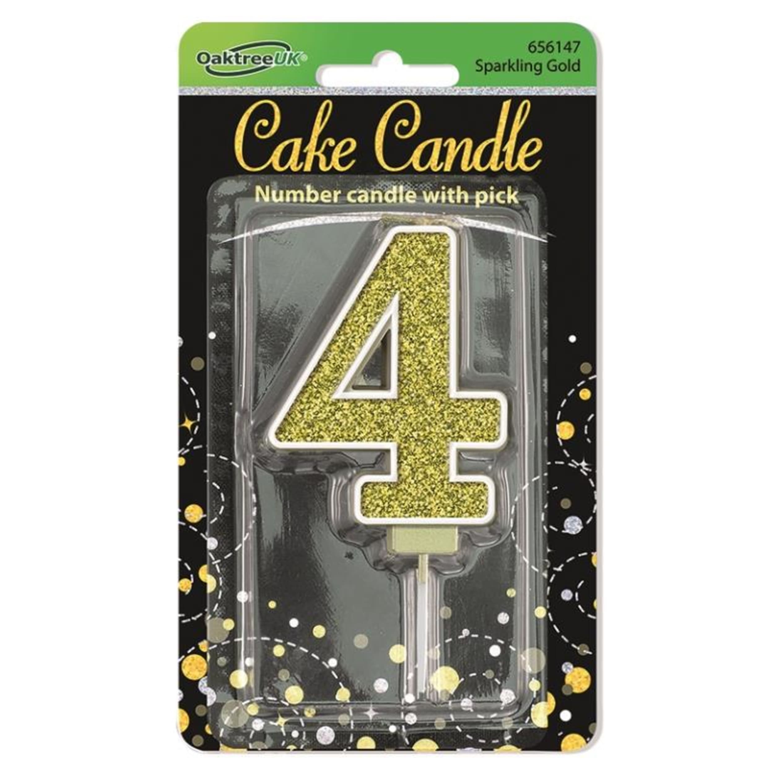Oaktree Candle 7.5cm Sparkling Fizz Numeral #4 Gold