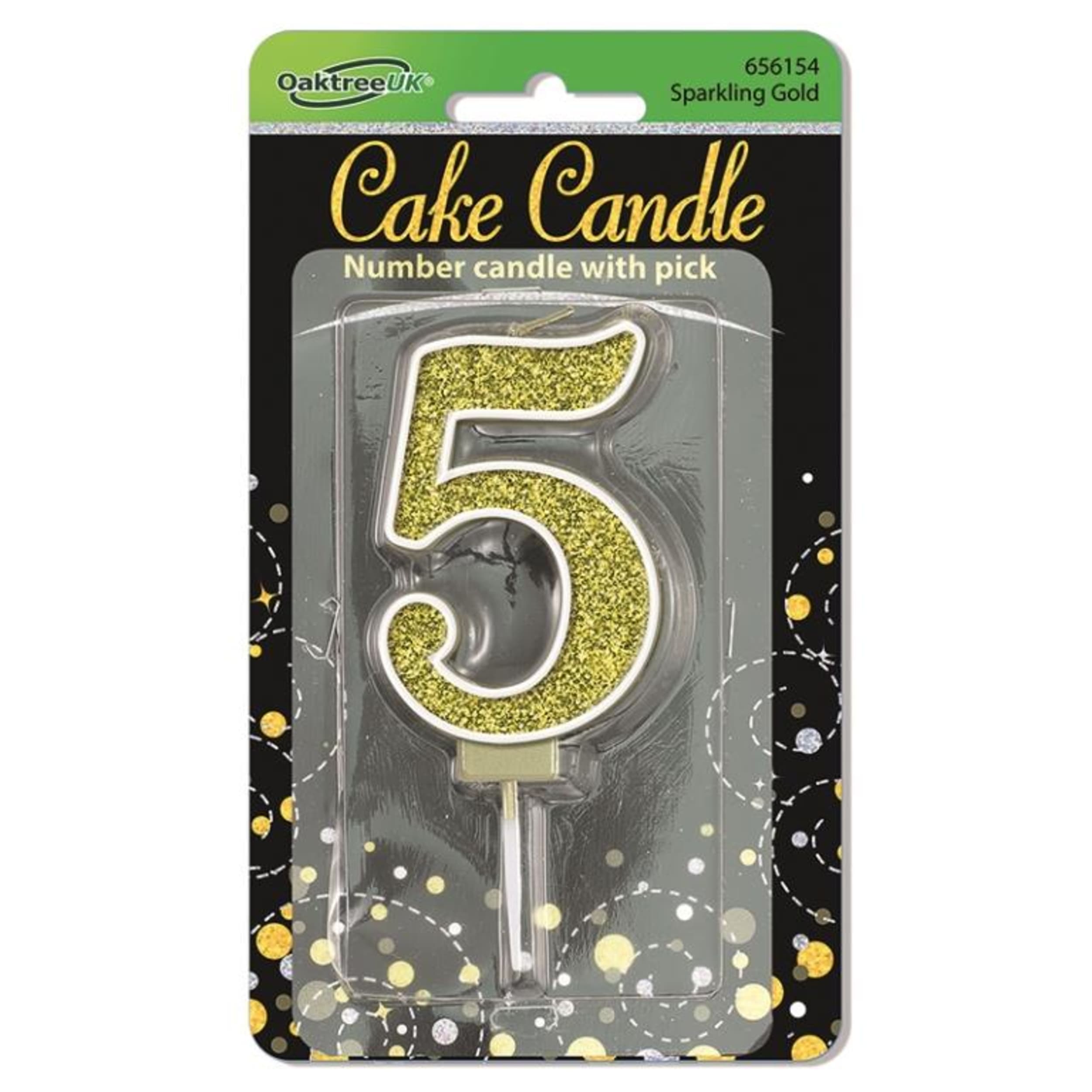 Oaktree Candle 7.5cm Sparkling Fizz Numeral #5 Gold