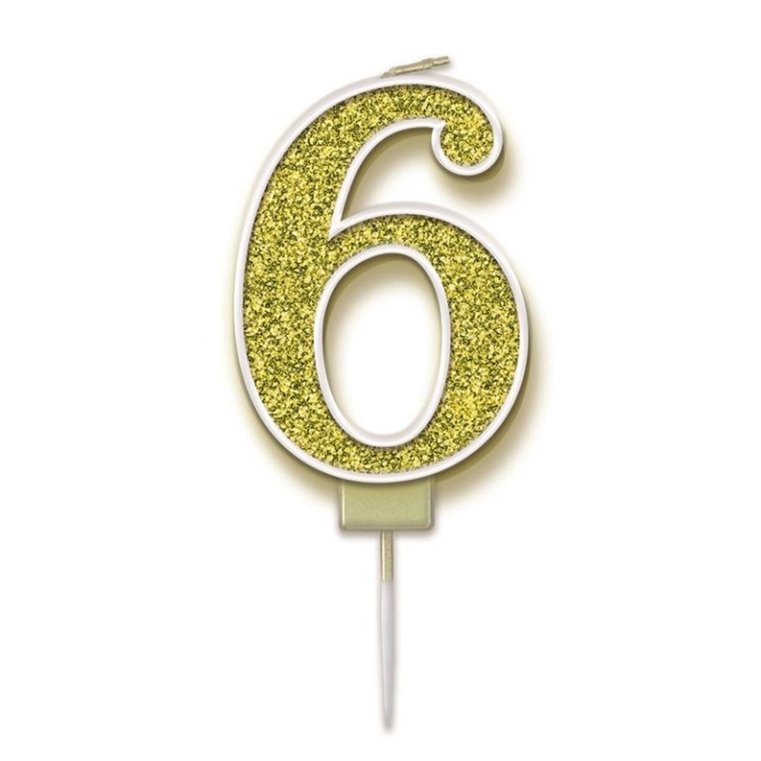 Oaktree Candle 7.5cm Sparkling Fizz Numeral #6 Gold