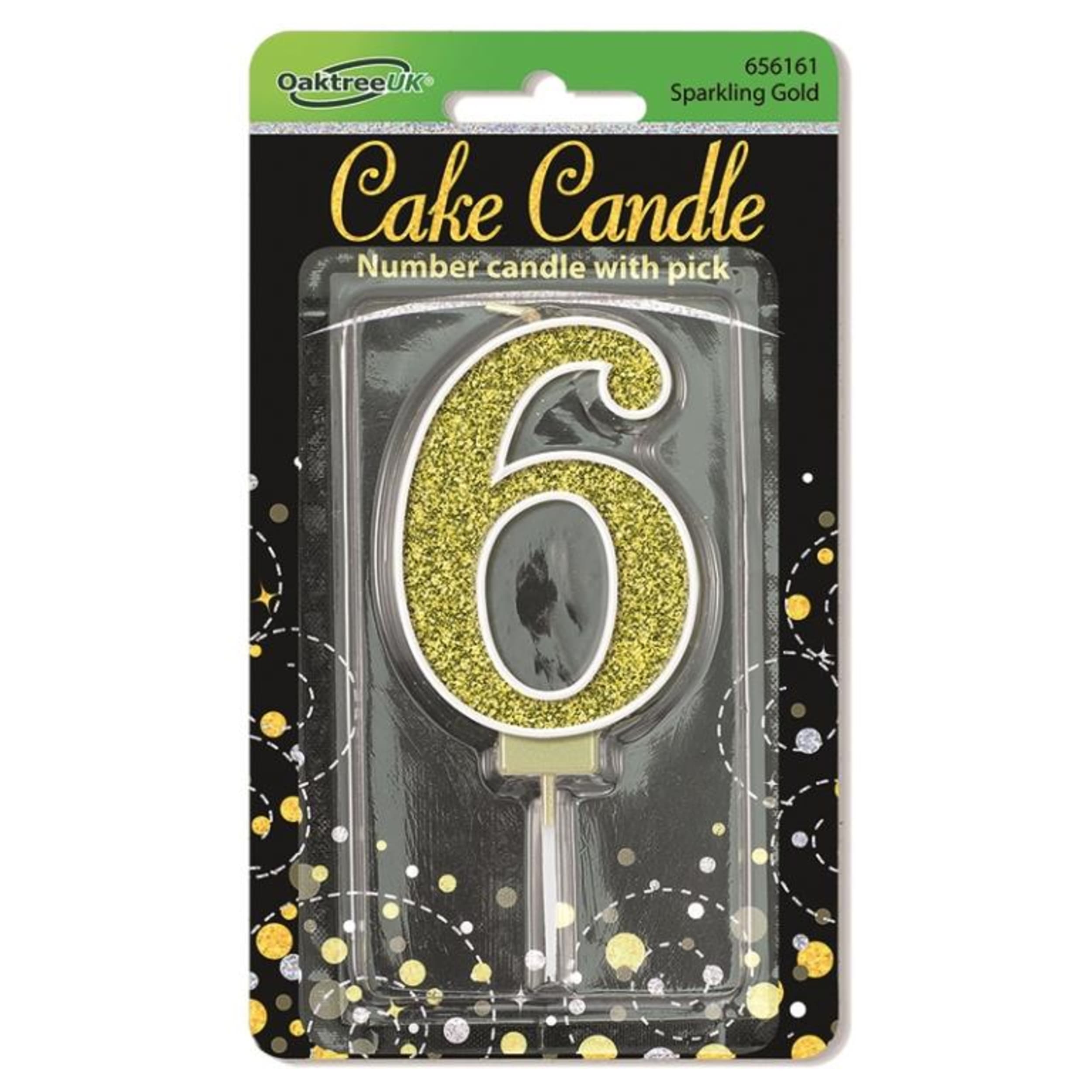 Oaktree Candle 7.5cm Sparkling Fizz Numeral #6 Gold