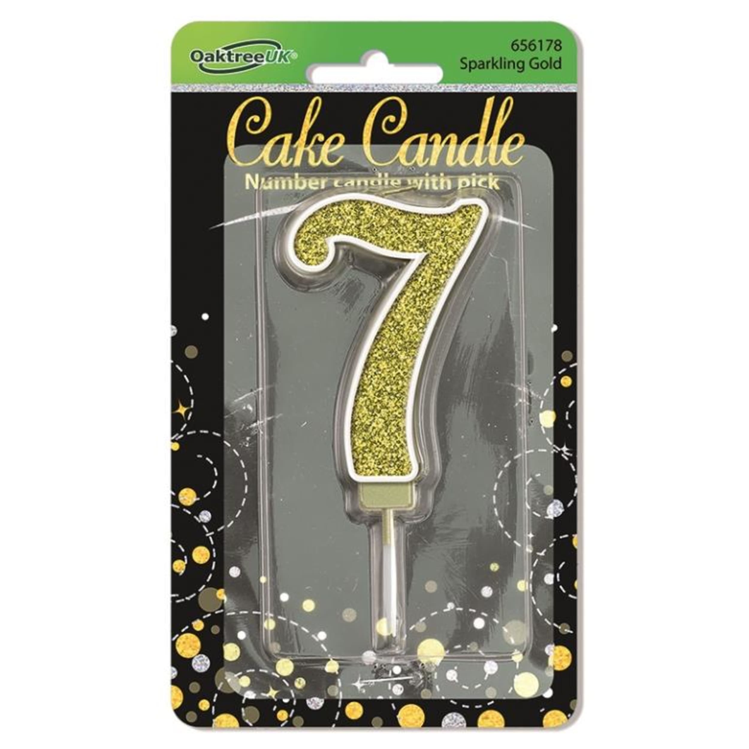 Oaktree Candle 7.5cm Sparkling Fizz Numeral #7 Gold