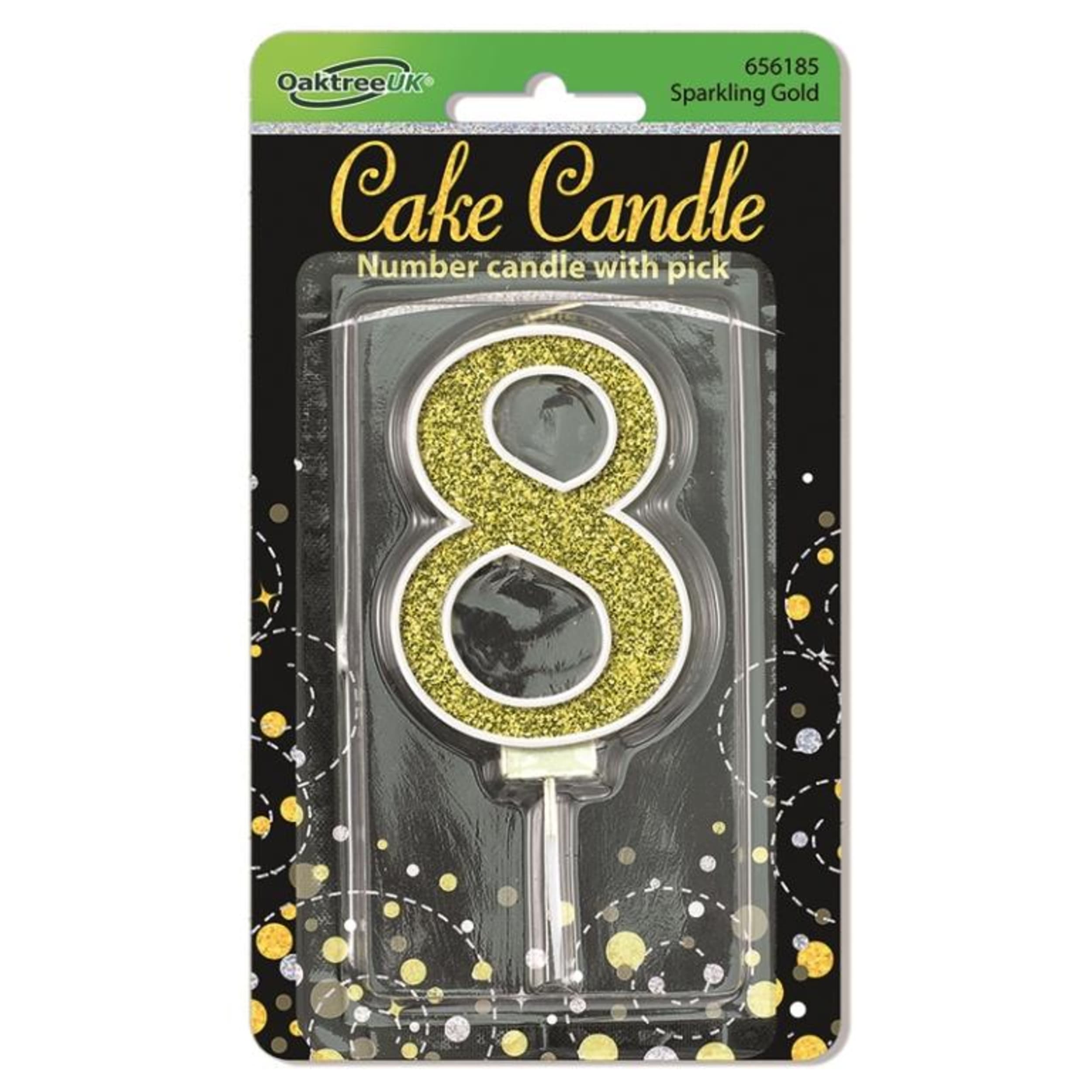Oaktree Candle 7.5cm Sparkling Fizz Numeral #8 Gold