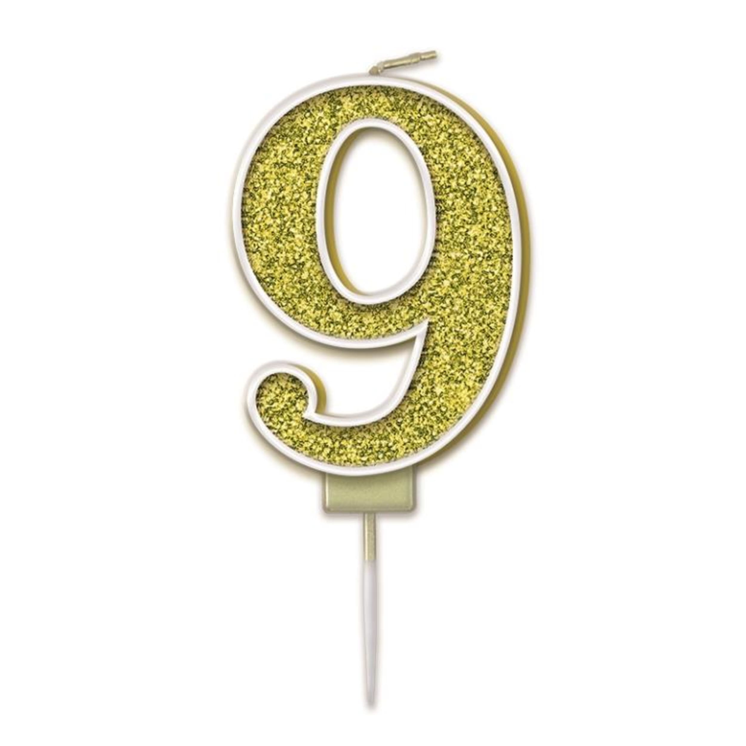 Oaktree Candle 7.5cm Sparkling Fizz Numeral #9 Gold