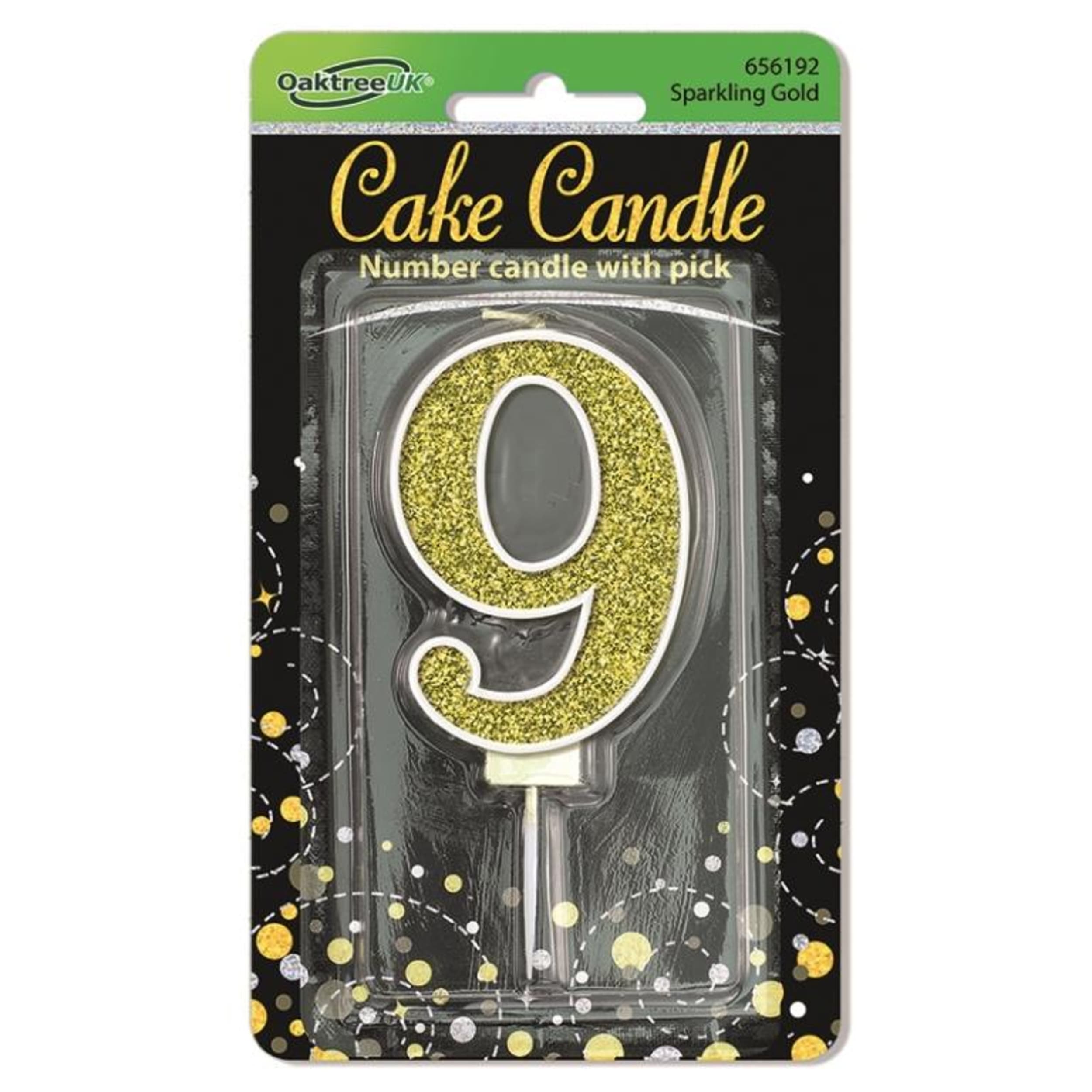 Oaktree Candle 7.5cm Sparkling Fizz Numeral #9 Gold