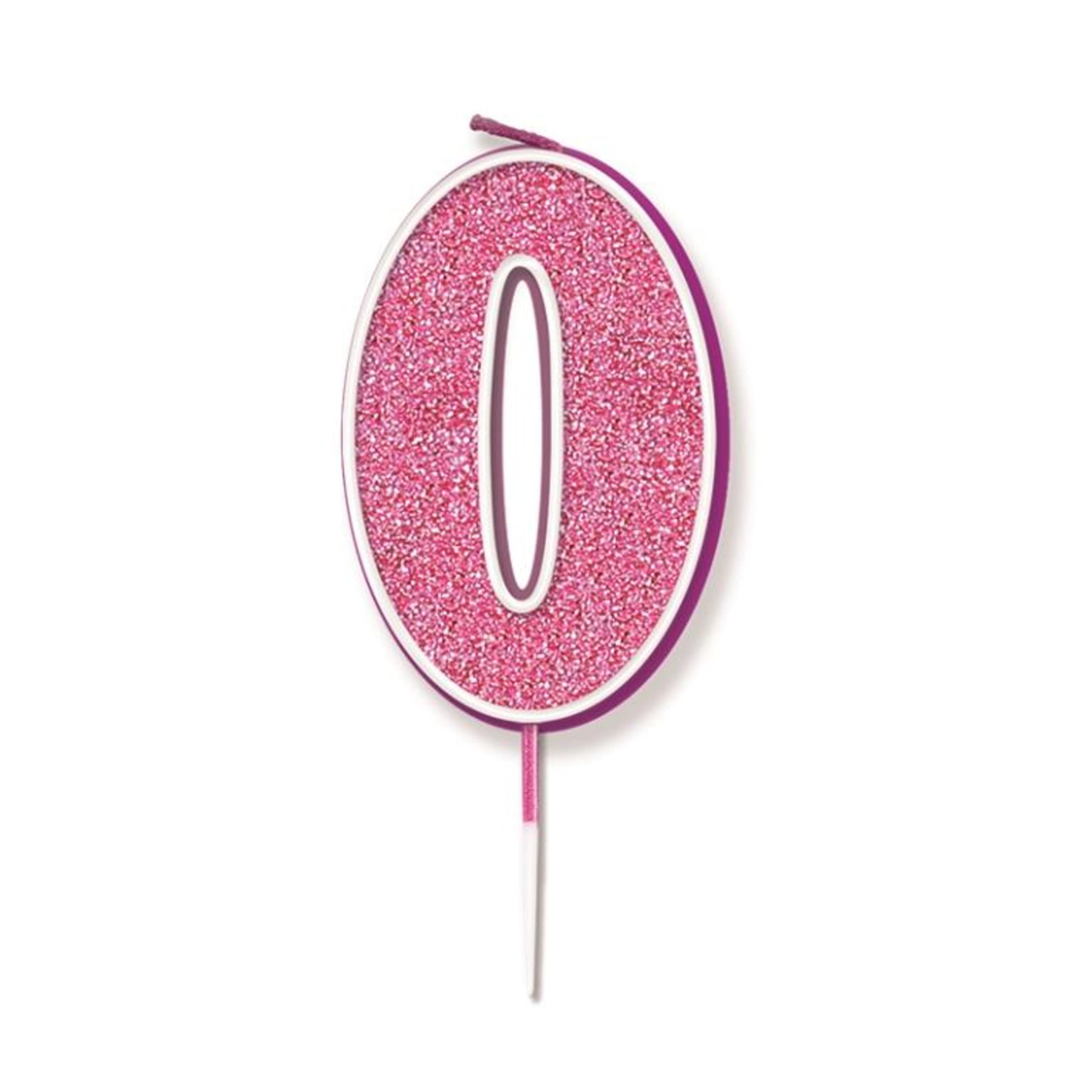 Oaktree Candle 7.5cm Glitter Numeral #0 Pink