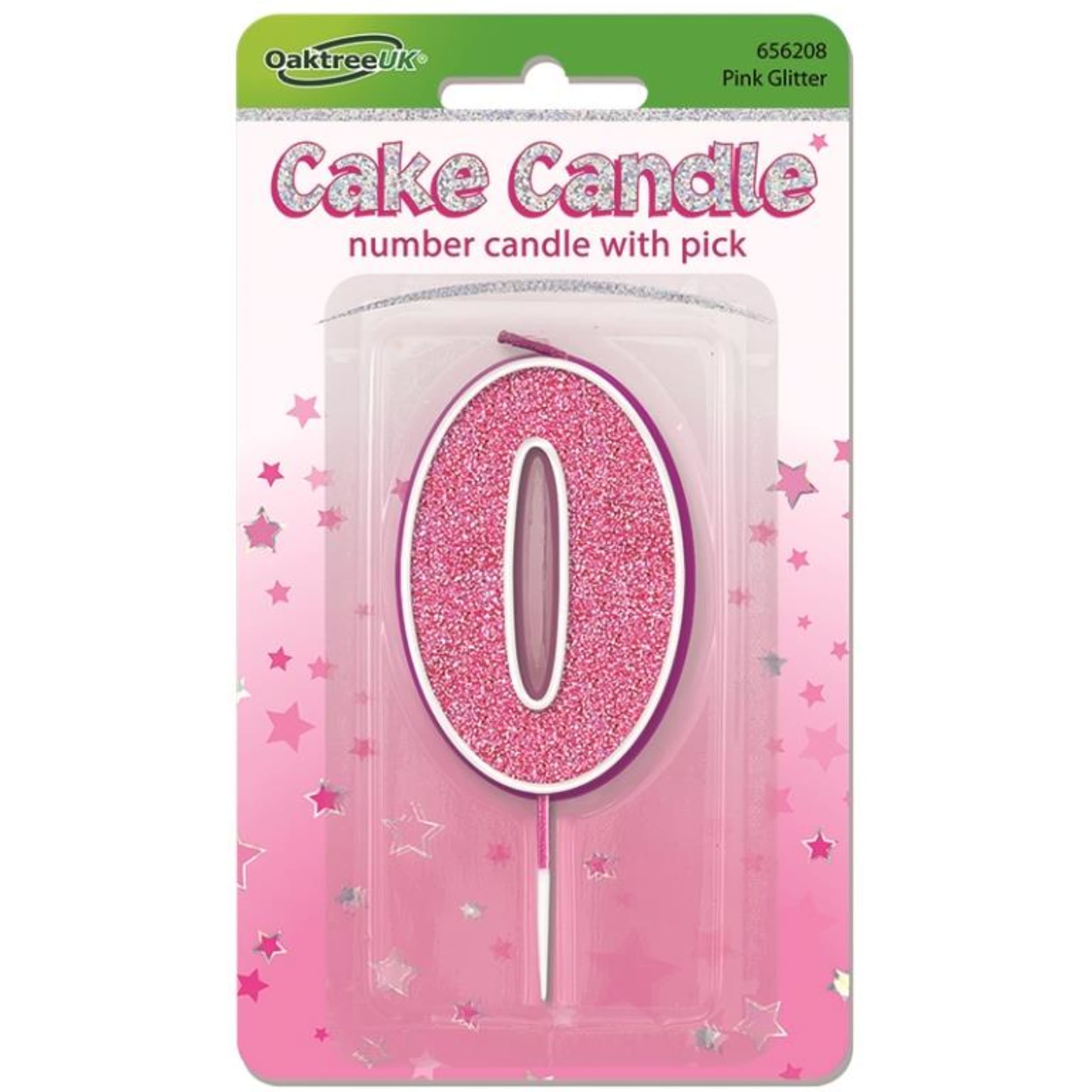Oaktree Candle 7.5cm Glitter Numeral #0 Pink
