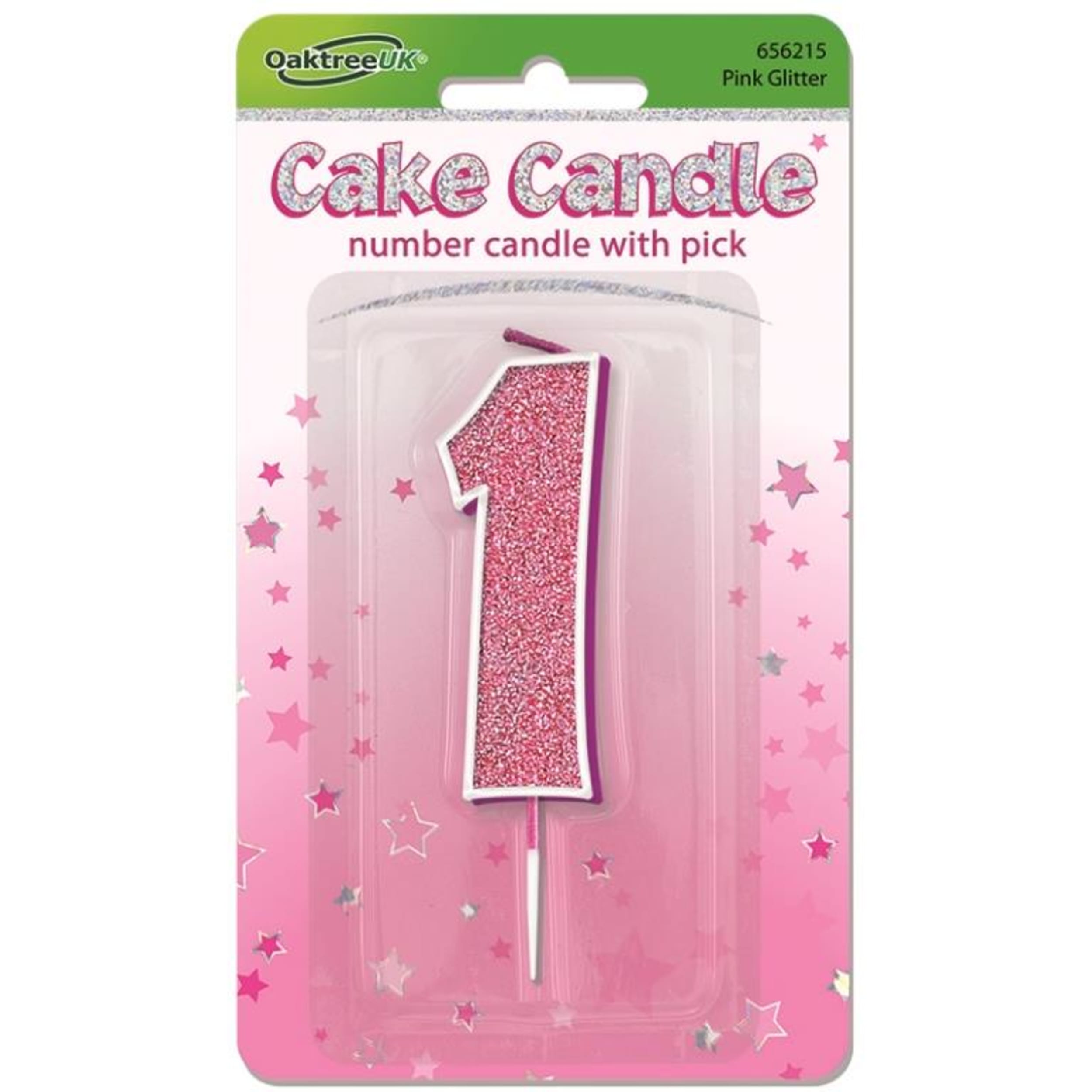 Oaktree Candle 7.5cm Glitter Numeral #1 Pink