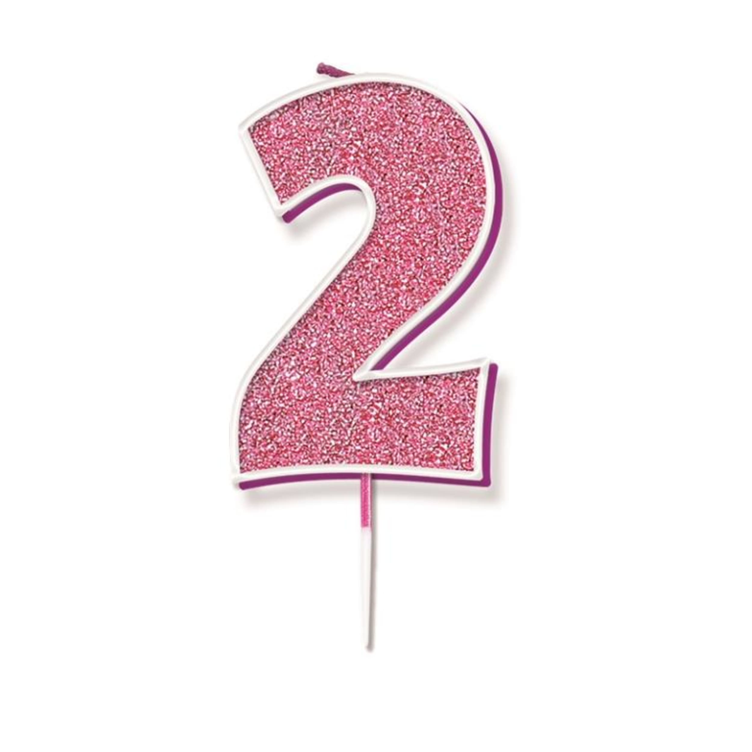 Oaktree Candle 7.5cm Glitter Numeral #2 Pink