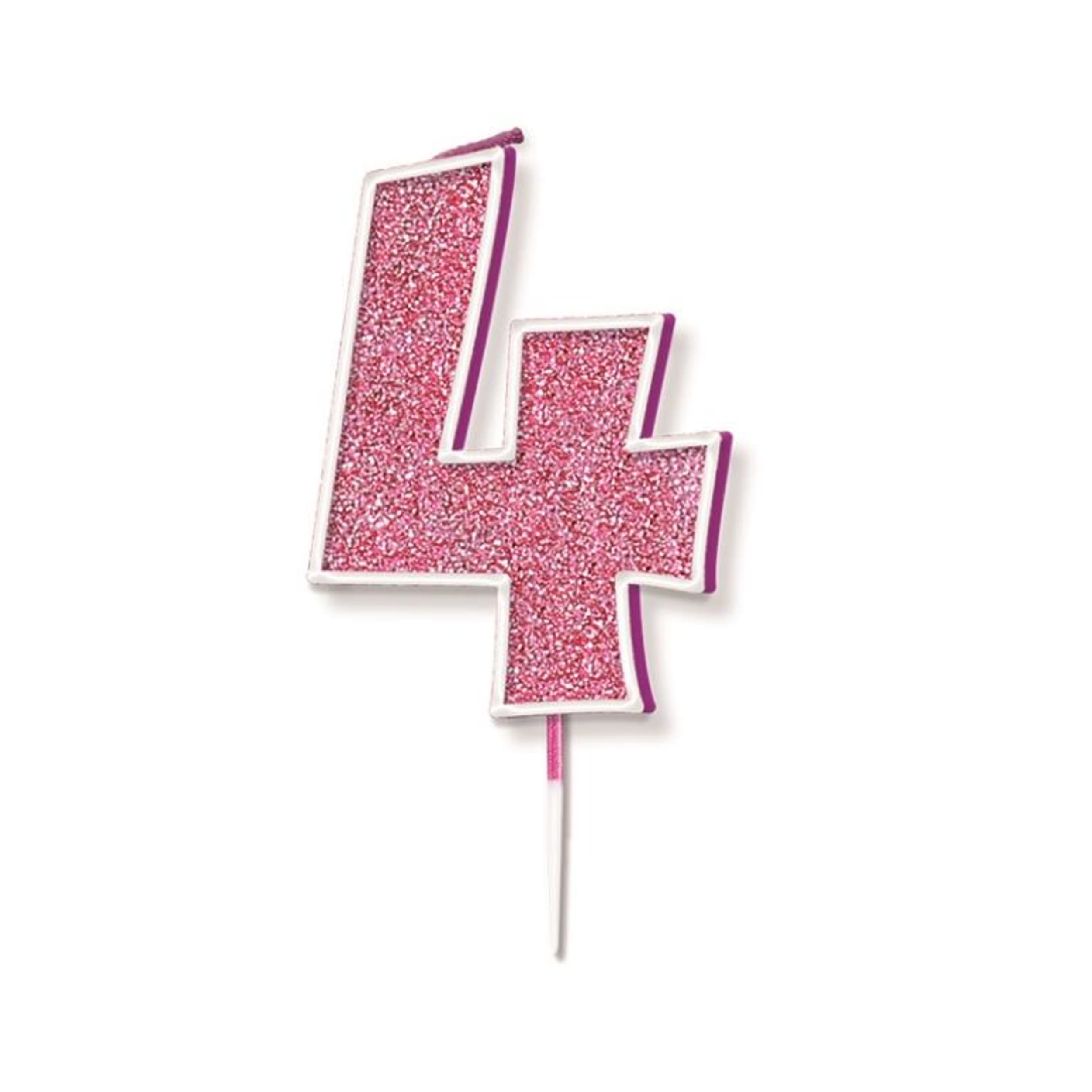 Oaktree Candle 7.5cm Glitter Numeral #4 Pink