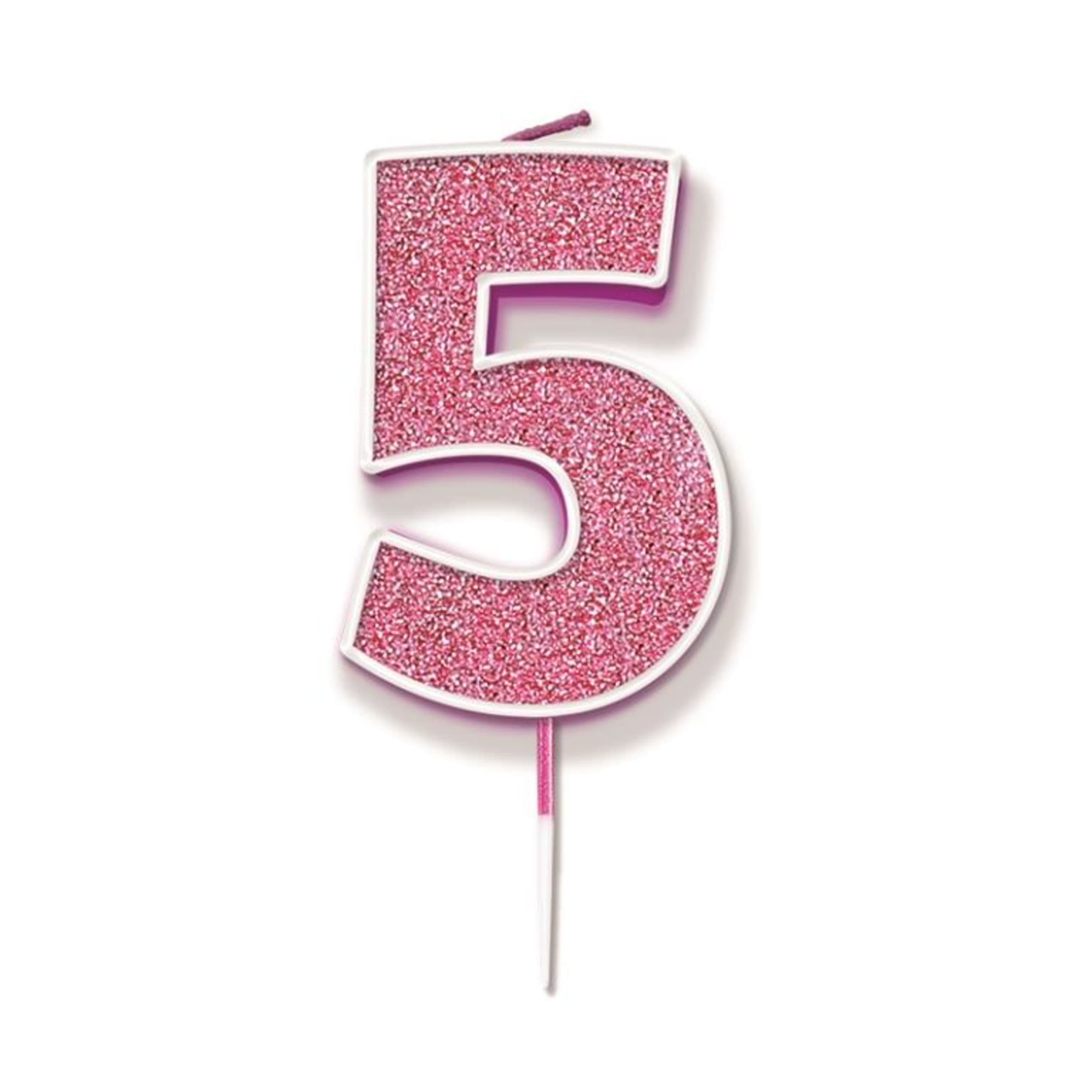 Oaktree Candle 7.5cm Glitter Numeral #5 Pink