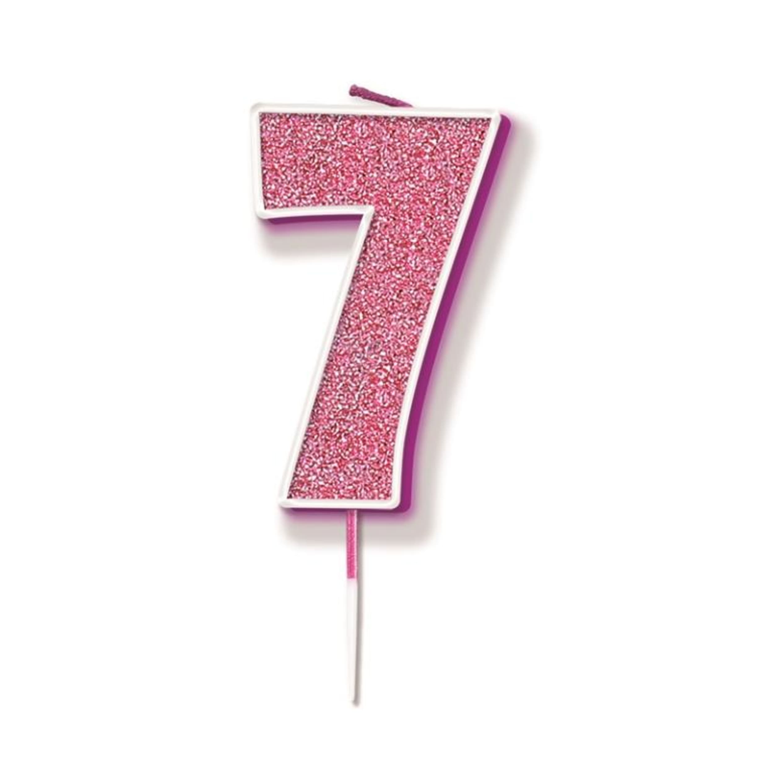 Oaktree Candle 7.5cm Glitter Numeral #7 Pink