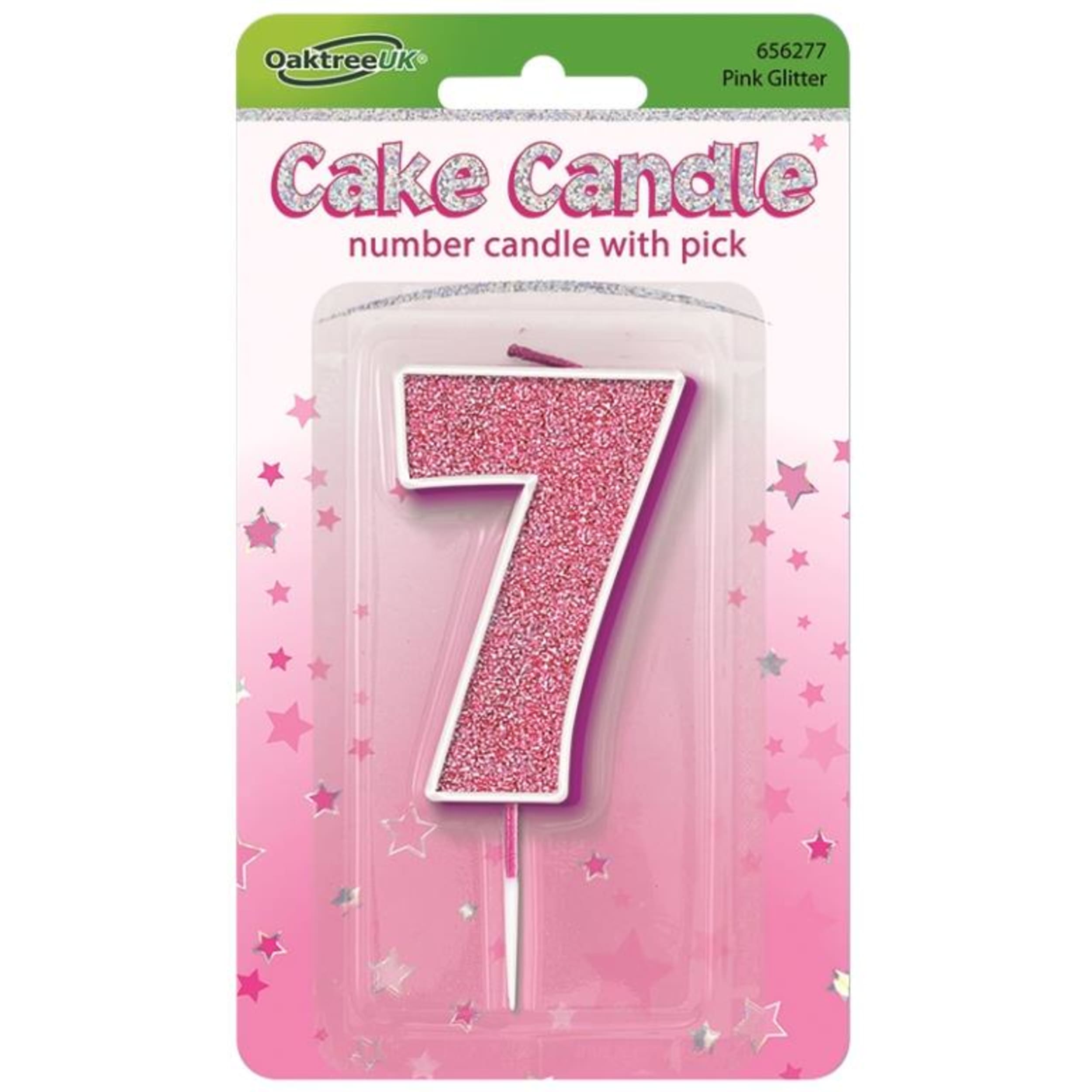 Oaktree Candle 7.5cm Glitter Numeral #7 Pink