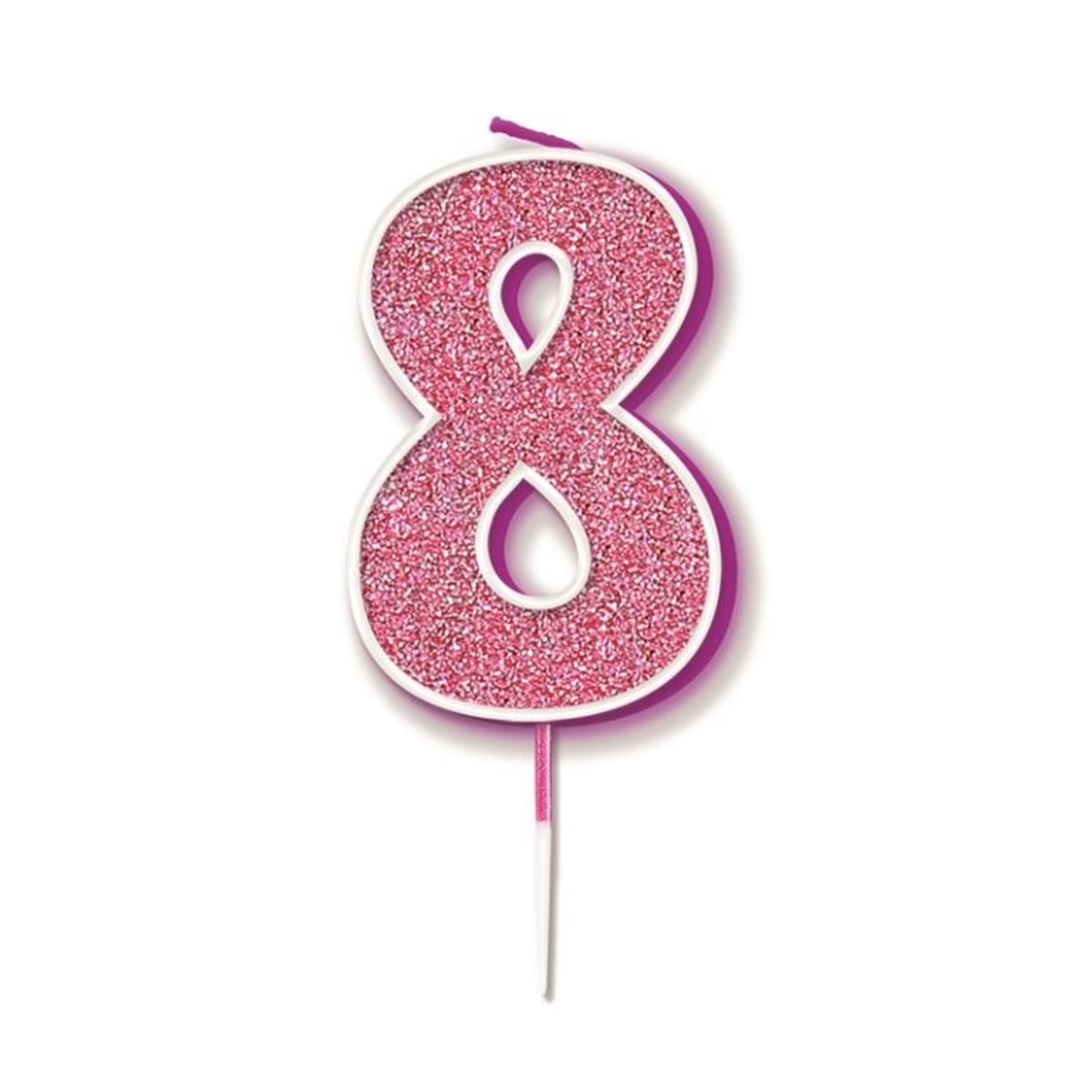 Oaktree Candle 7.5cm Glitter Numeral #8 Pink