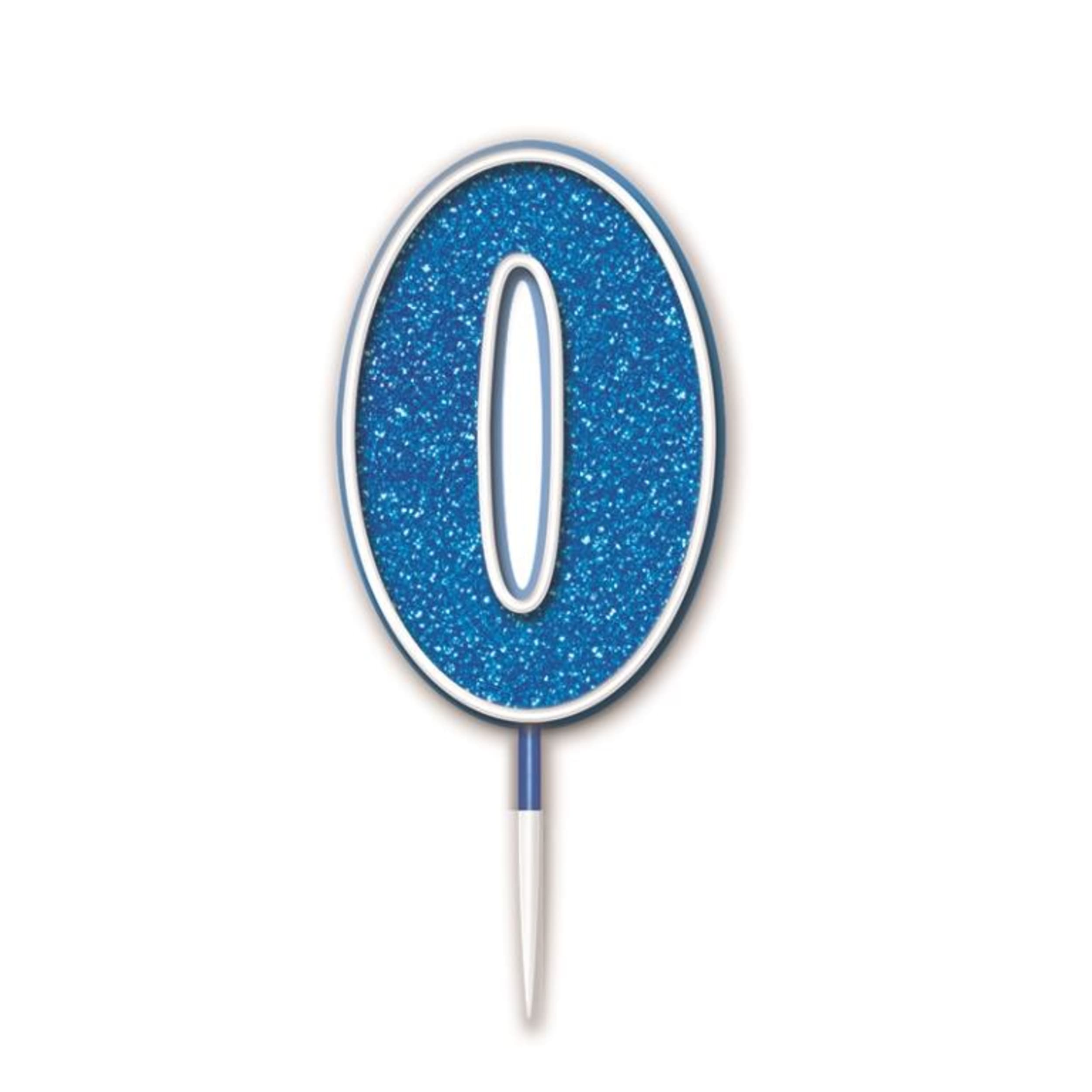 Oaktree Candle 7.5cm Glitter Numeral #0 Blue