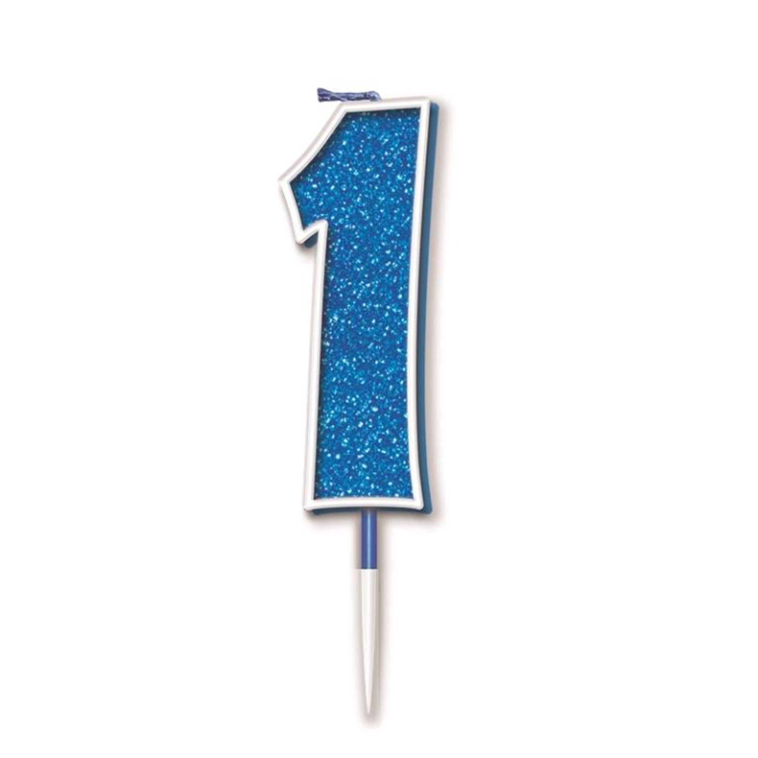 Oaktree Candle 7.5cm Glitter Numeral #1 Blue